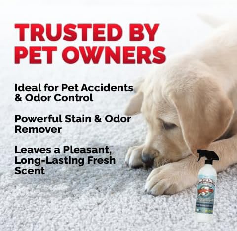 Unchained Pet Urine Stain & Odor Remover Spray – Oxygen-Based Enzyme Cleaner, Professional Strength for Carpets, Concrete, Furniture, Upholstery – 24oz