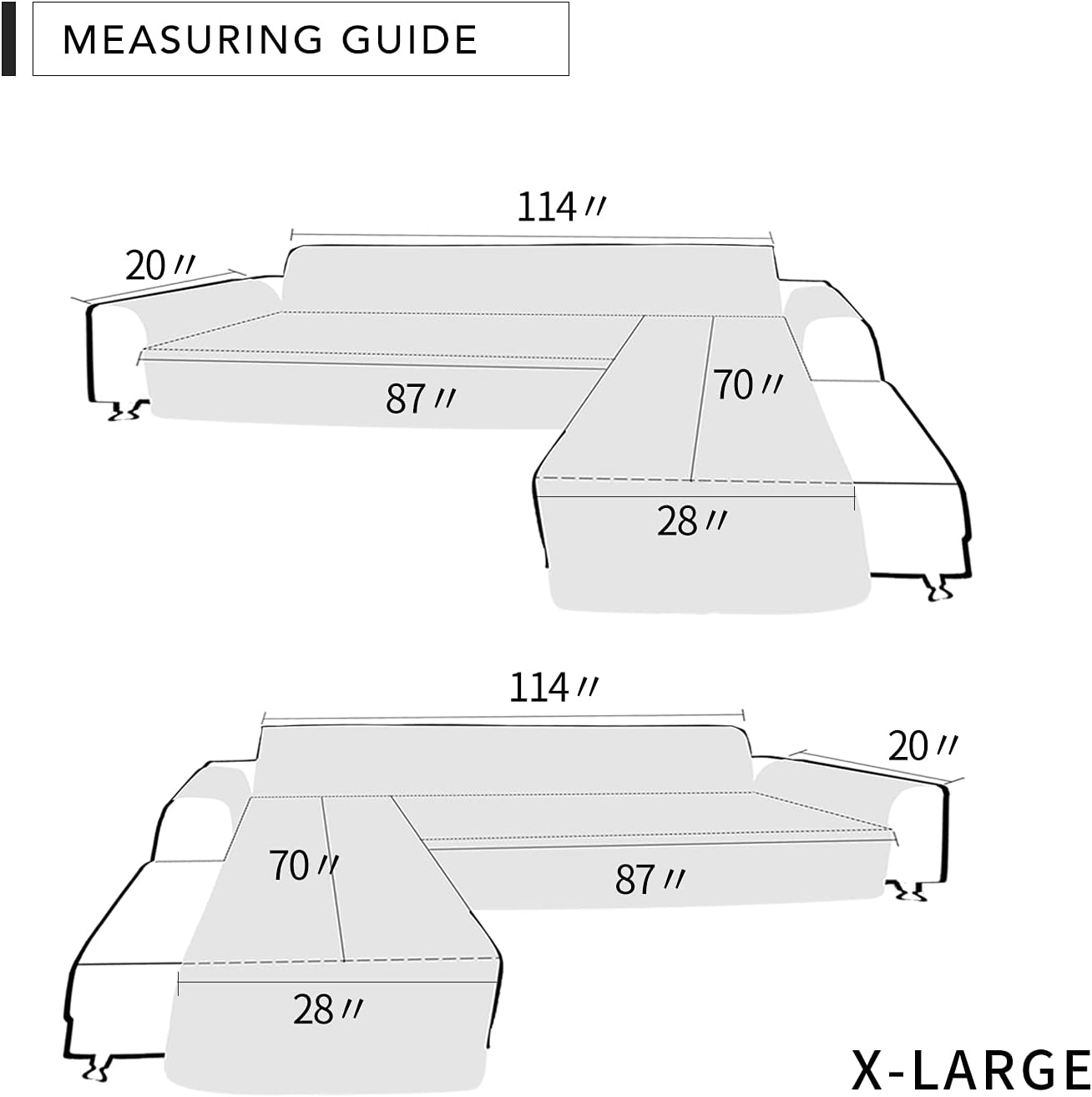Easy-Going Sofa Slipcover L Shape Sofa Cover Sectional Couch Cover Furniture Protector Mat for Pets Dog Cat (X-Large, Light Gray/Light Gray)