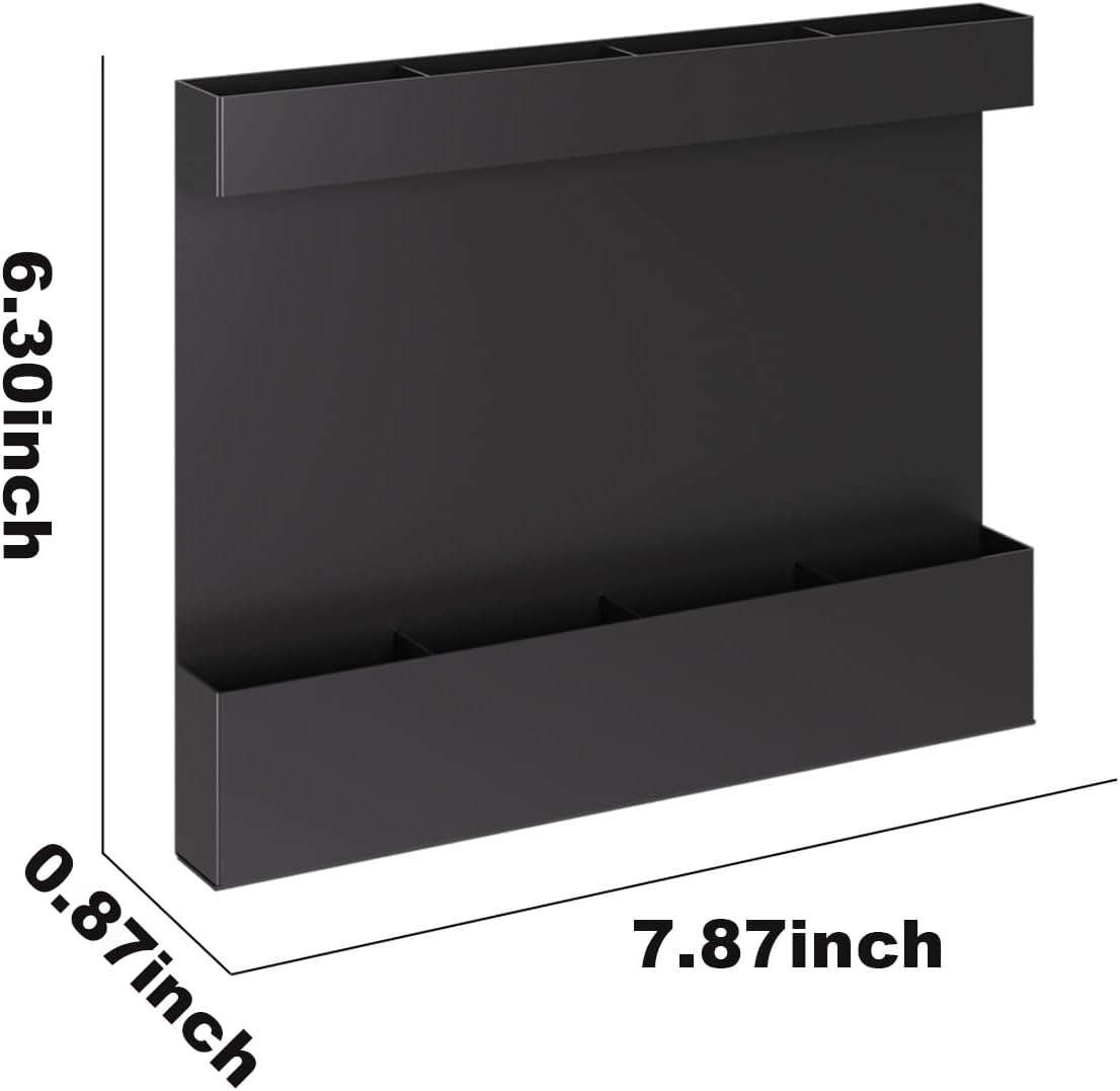 Magnetic & Adhesive Straw Organizer – Carbon Steel Utensil Holder for Reusable Straws, Chopsticks & Stirrers – Wall or Fridge Mount, Space-Saving Black Storage Rack