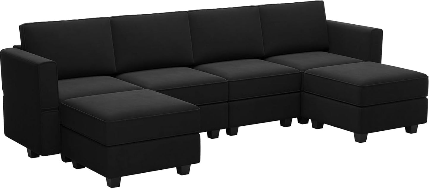 Belffin Modular Sectional Sofa with Reversible Chaises Velvet U Shaped Sectional Couch with Storage Seat Black