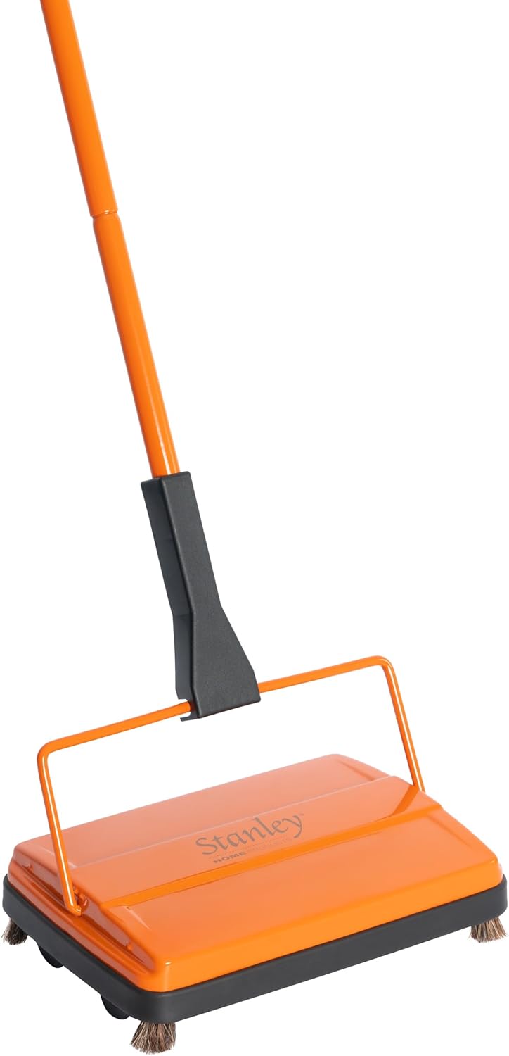 STANLEY HOME PRODUCTS Electrostatic Carpet & Floor Sweeper - Heavy Duty Lightweight Floor Cleaner - Suitable for Smooth Floors and Low Pile Rugs & Carpeting No Electricity Needed (Deep Orange)