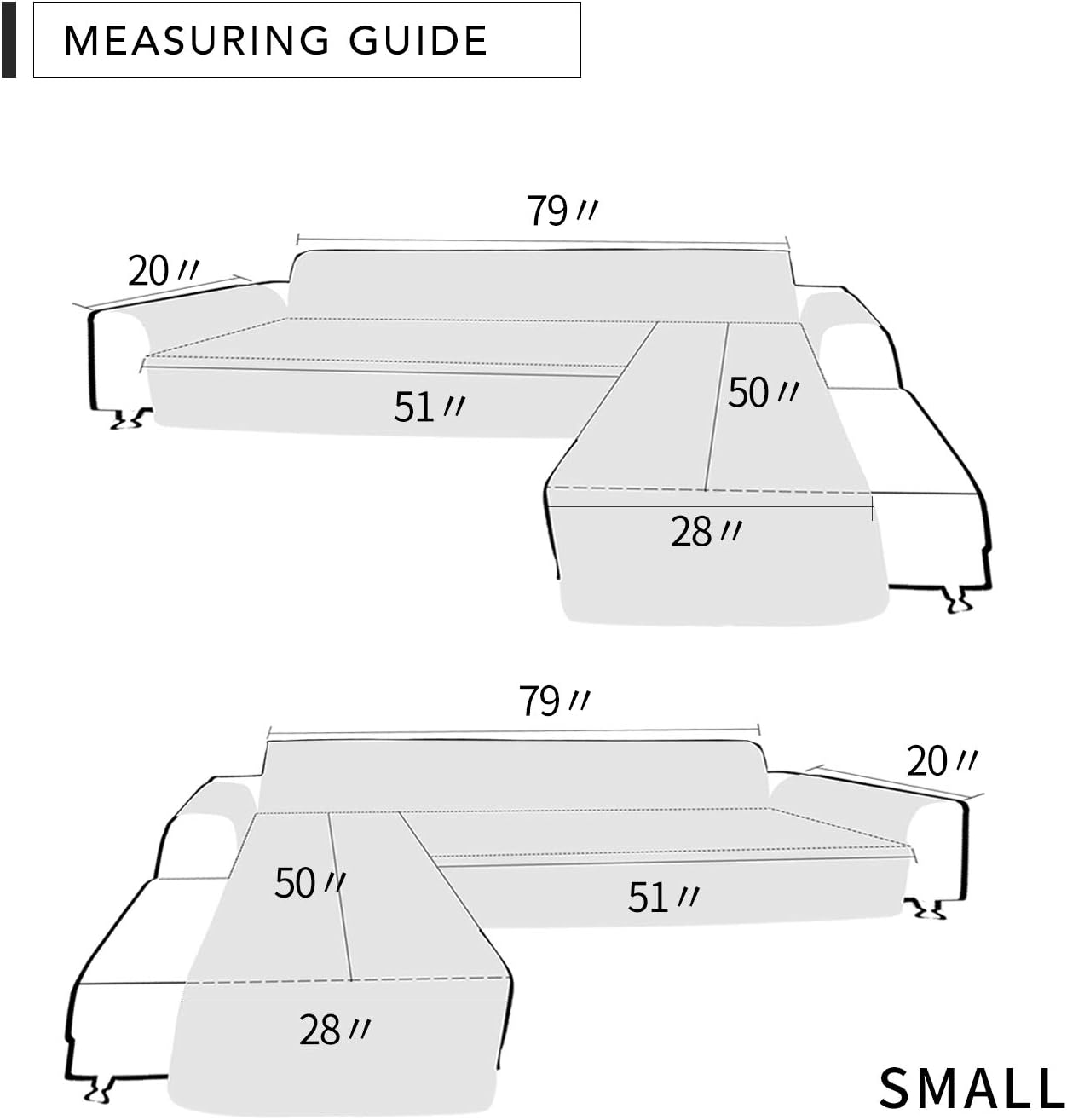 Easy-Going L Shape Sofa Slipcover - Reversible Sectional Couch Cover - Furniture Protector for Pets & Kids (Small, Black/Black)