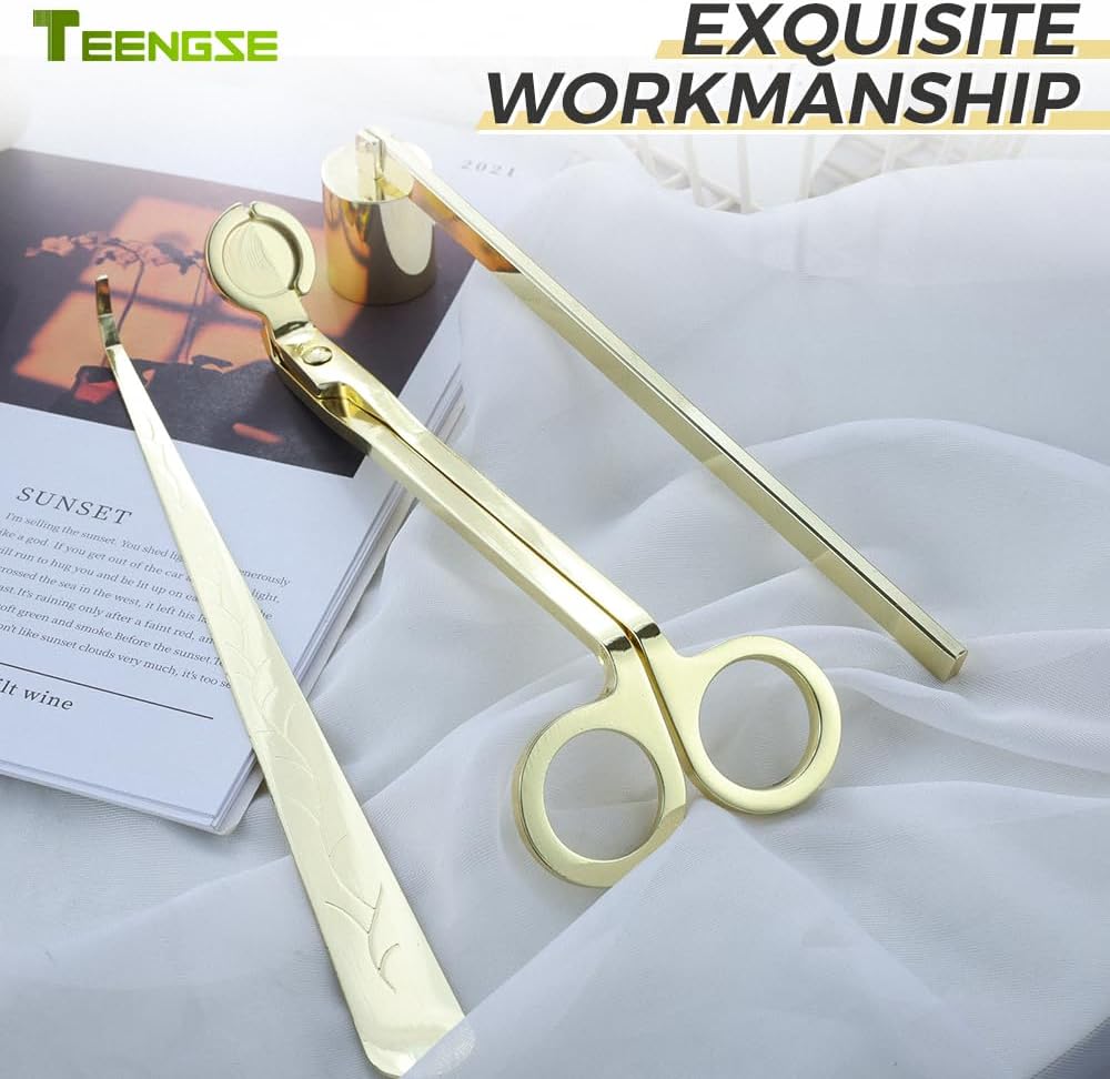3 in 1 Candle Accessory Set, Candle Wick Trimmer, Candle Wick Snuffer, Candle Wick Dipper, Beautiful Box for Candle Lover (Gold)