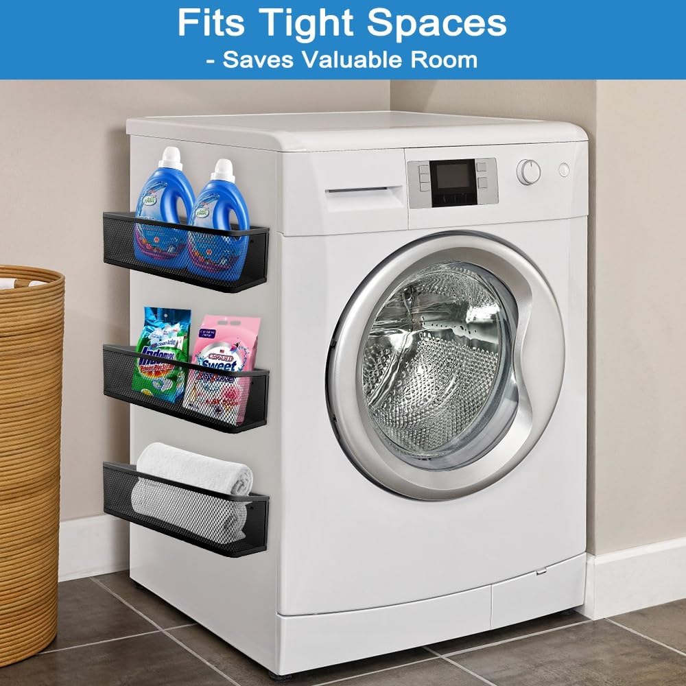 Picowe Magnetic Laundry Organizer, Extra Large Magnet Basket for Laundry Room,16.5lb Capacity Magnetic Shelf for Washer /Dryer, Fridge & Small Spaces (XL, Black)