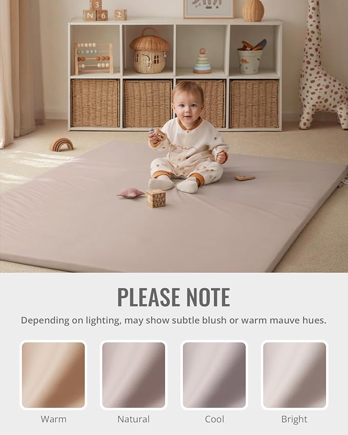 Blissful Diary Vegan Leather Baby Play Mat, 50x50 Thicken Foam Cushioned & Waterproof Playpen Mat for Infants and Toddlers, Stylish and Just Wipe-Clean Playmat for Baby Play on Floor, Brown Gray