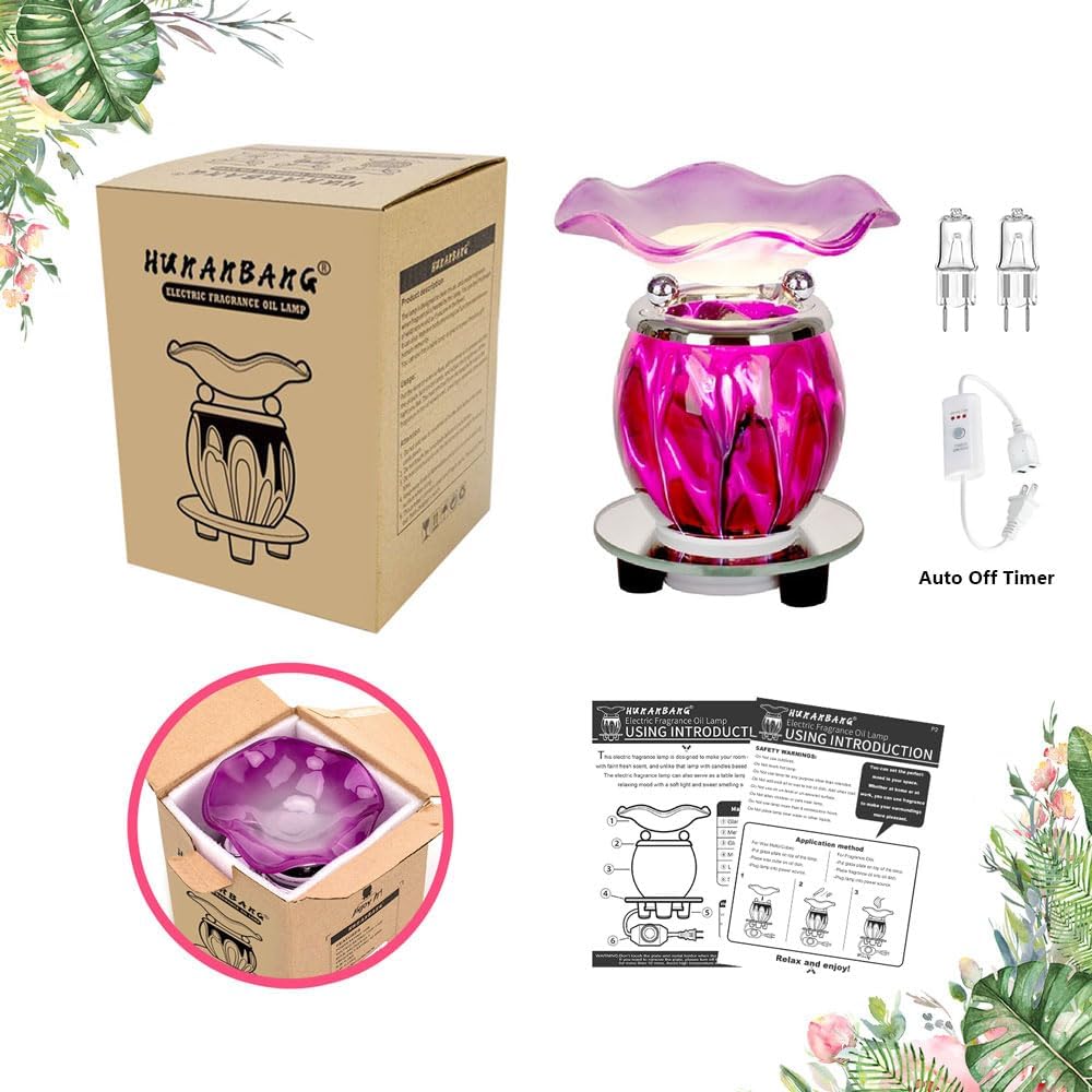 HUNANBANG 3 in 1 Electric Oil Warmer Scented Wax Warmer with with Auto Off Timer Candle Wax Melt Warmer Wax Melter Fragrance Wax Burner(Purple-Timer)