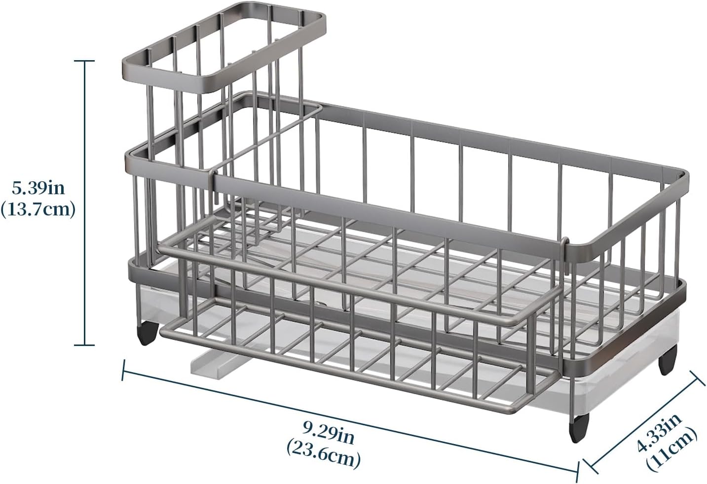 Consuemst Sponge Holder for Kitchen Sink - Auto Draining Sink Caddy Organizer with Detachable Rack, High Brush Holder, Kitchen Countertop Storage Accessories, Sand Nickel