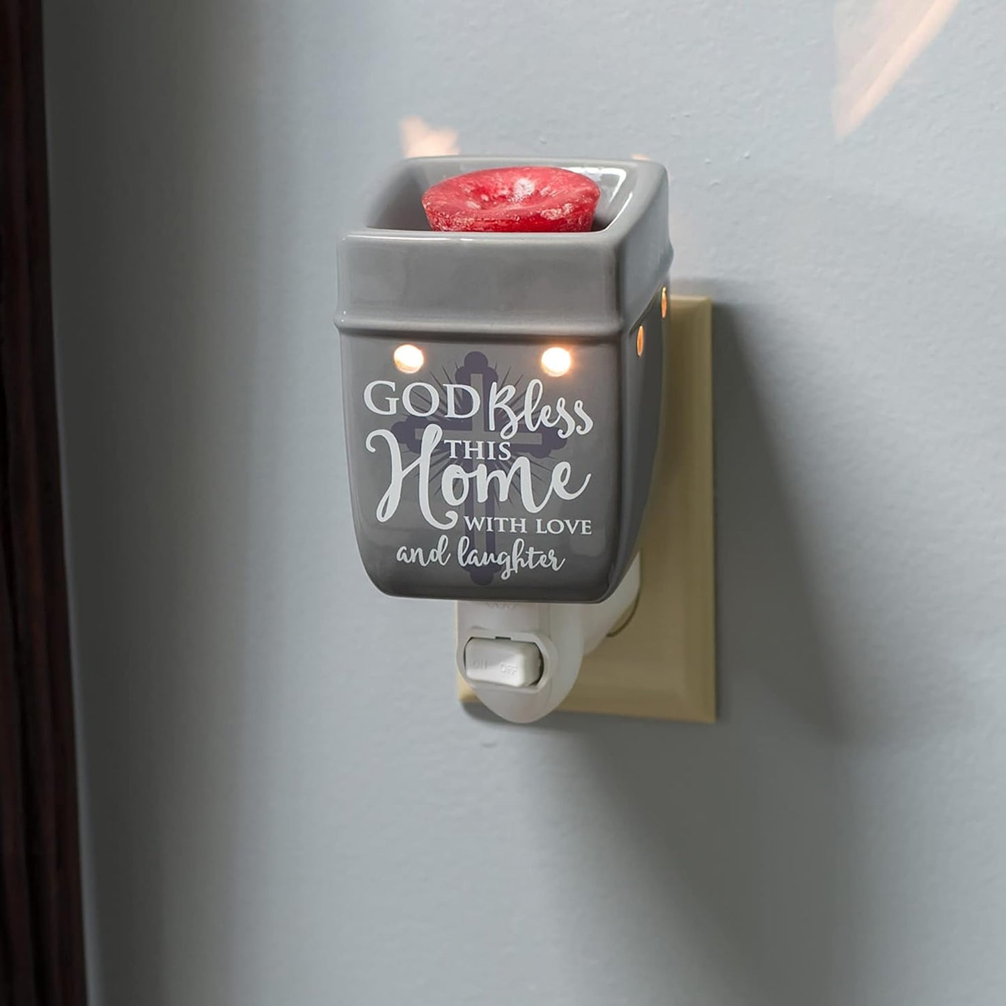 Elanze Designs God Bless This Home with Love Grey Stoneware Electric Plug-in Wax Tart Oil Warmer