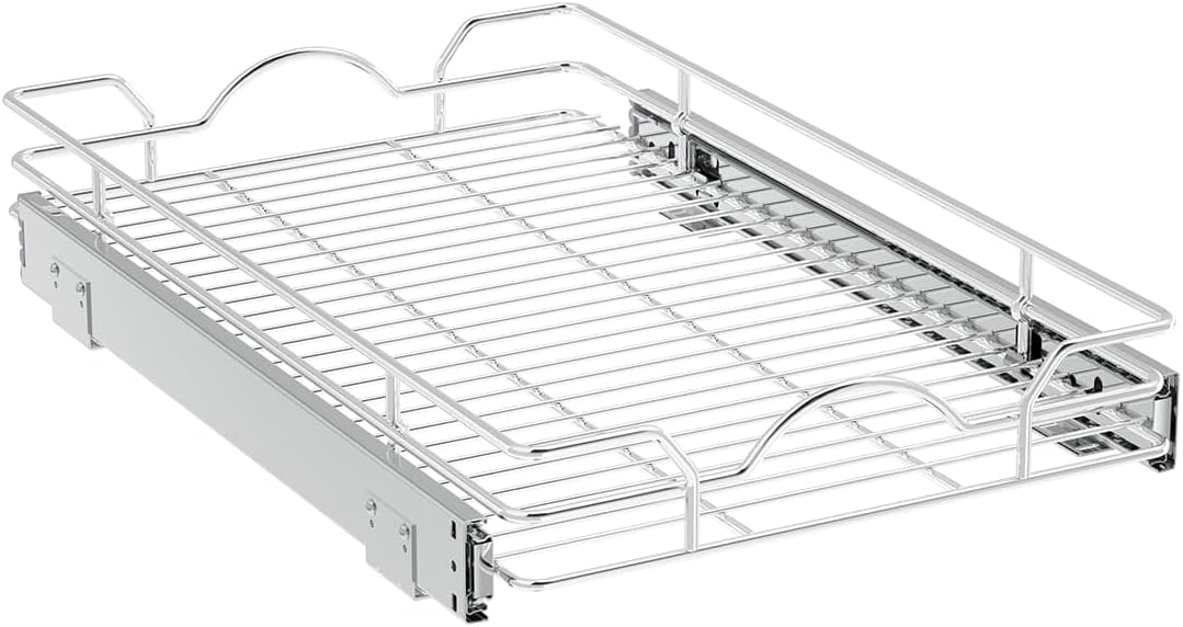 OCG Pull Out Cabinet Organizer (12" W x21 D), Pull out Shelves for Kitchen Cabinets, Slide Out Drawers for Base Cabinet Organization in Kitchen Bathroom Pantry, Bottom Mount, Chrome Finish