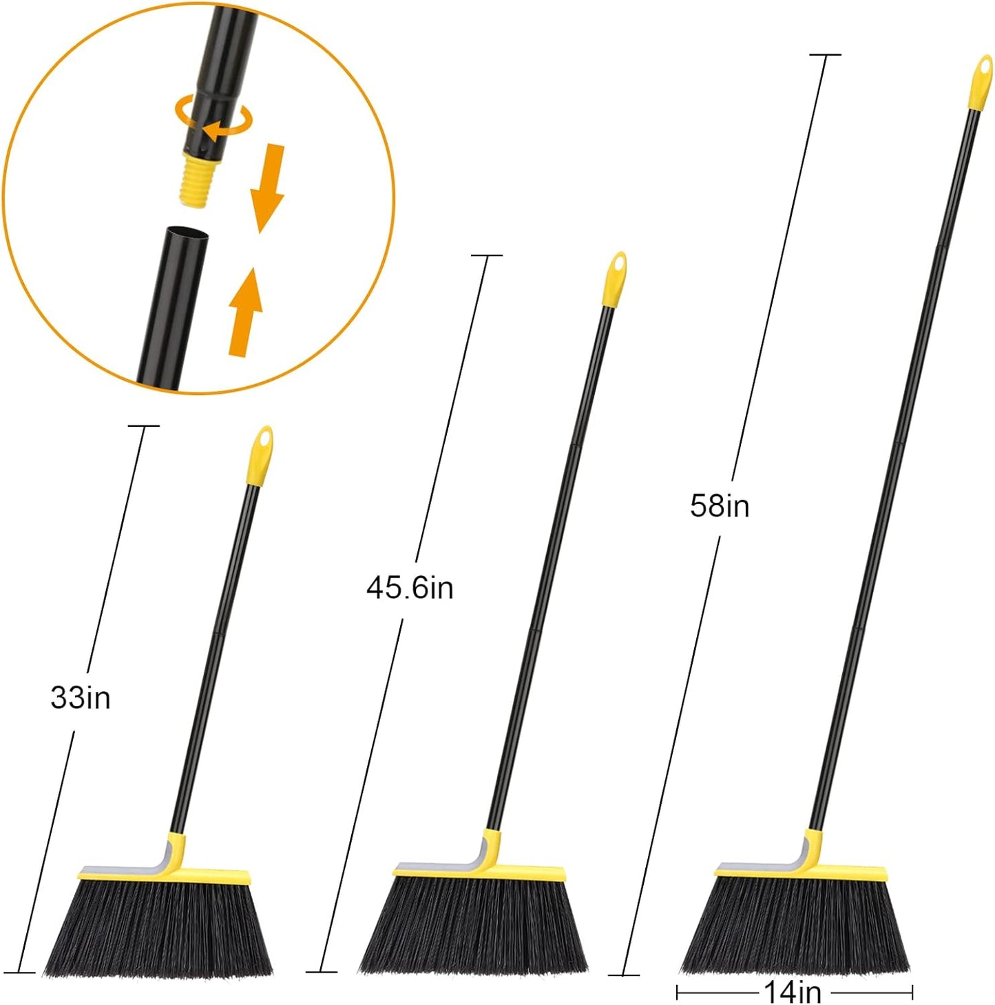 4 Packs Outdoor Broom for Floor Cleaning with 58" Long Handle, Heavy-Duty Commercial Brooms for Sweeping Indoor Outdoor Courtyard Restaurant Garage Patio Decks Mall Market Kitchen Office Lobby Shop