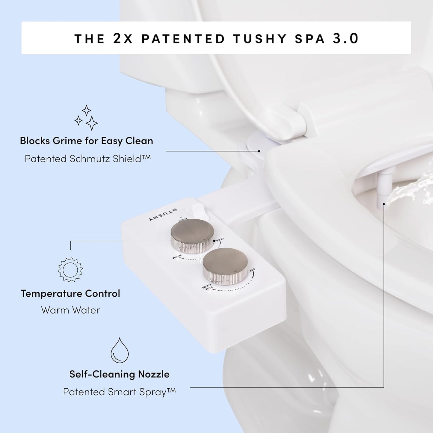 TUSHY 3.0 Spa Cool to Warm Water Bidet Attachment. Easy Universal Toilet Seat Install, Requires Sink Connection for Temperature Control. Fresh Self-Cleaning Clean Water, Noir/Gold