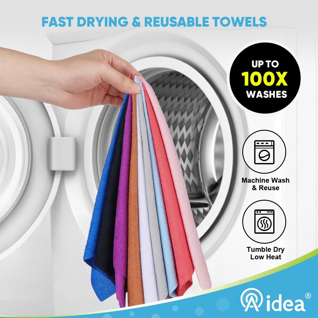 AIDEA Microfiber Cleaning Cloth Roll, 50PK, Blue Shop Towels Reusable Tear Away Paper Towels, Washable Shop Rags, Microfiber Towels for Cars, Lint Free Rags for House, Mechanic, Workshops, 11.5"×11.5"