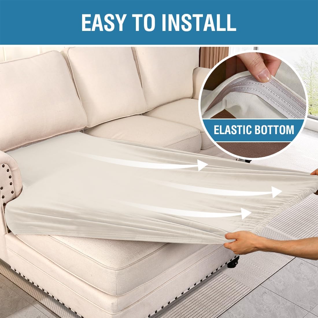 H.VERSAILTEX Velvet Stretch Individual Chaise Cover Sectional Couch Covers for L Shaped Sofa Both Left/Right Furniture Protector Seat Cushion Sofa Cover (1 Piece Chaise Cover, Porcelain)