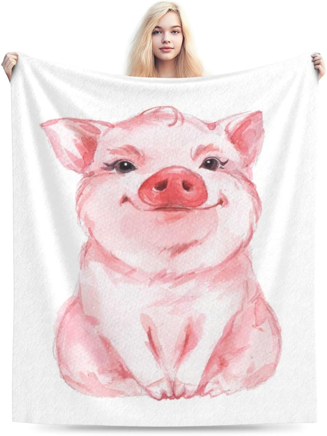 HGOD DESIGNS Lovely Pink Pig Watercolor Blanket, Super Soft Pig Throw Blanket 50"x60" Blanket for Bed Couch Chair Fall Winter Camping Living Room Office