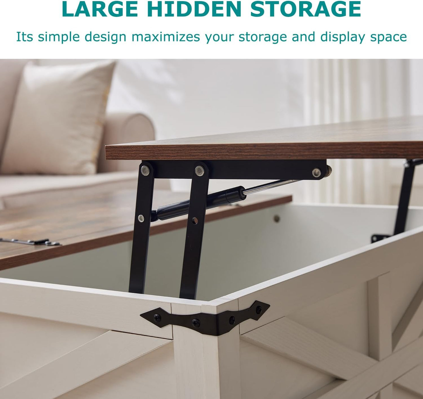 Coffee Table with Storage, Rustic White Square Coffee Tables for Living Room, Lift top Coffee Table with Large Hidden Compartment, Smart Cocktail Tables with Flip Top Lids for Home Office