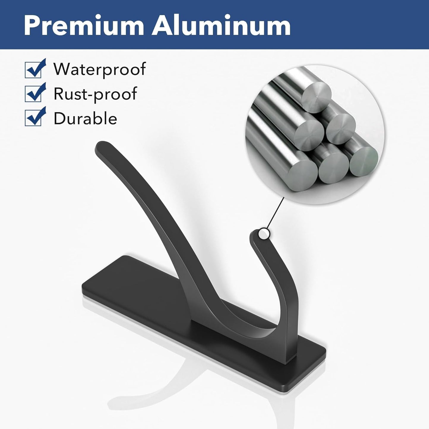 Self Adhesive Coat Hooks for Hanging: Heavy Duty Stainless Wall Hook for Towel, Backpack, Hat, Sturdy Metal Hanger for Bathroom, Bedroom, Door, 4-Pack, Matt Black