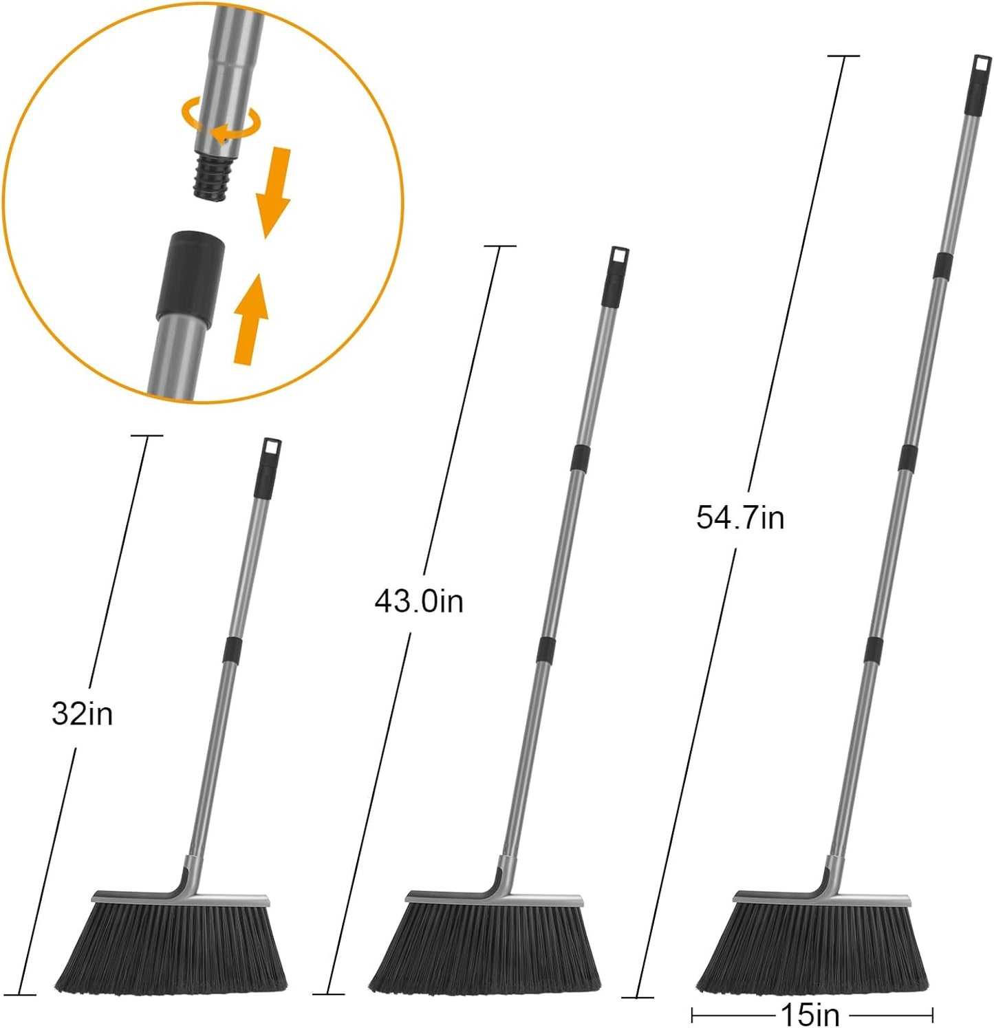 KeFanta 4 Packs Outdoor Broom Heavy Duty with 55" Long Handle, Commercial Brooms for Sweeping Indoor Courtyard Restaurant Garage Patio Decks Mall Market Kitchen Office Lobby Shop
