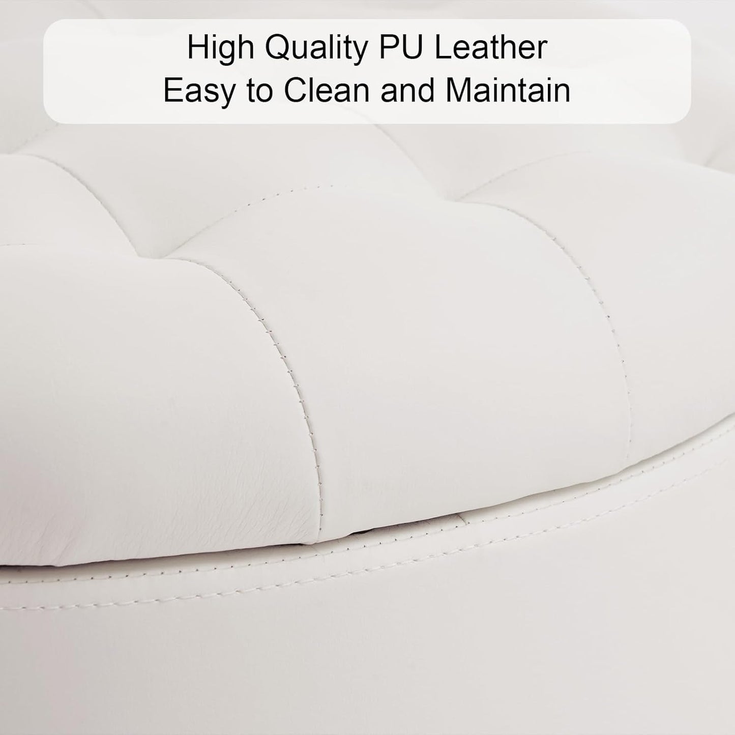 Furniliving Upholstered Button Tufted Round Ottoman, PU Storage Ottoman Round, Removable Lid Convenient Footstools, Classic Ottoman with Storage for Vanity, Nursery Room,IvoryWhite