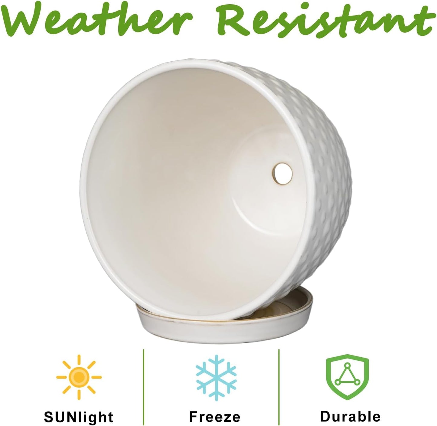 G EPGardening 6 Inch Ceramic Plant Pot with Drainage Hole and Saucer Round Planter Decorative Flower Plant Pot for Indoor Plants Outdoor White