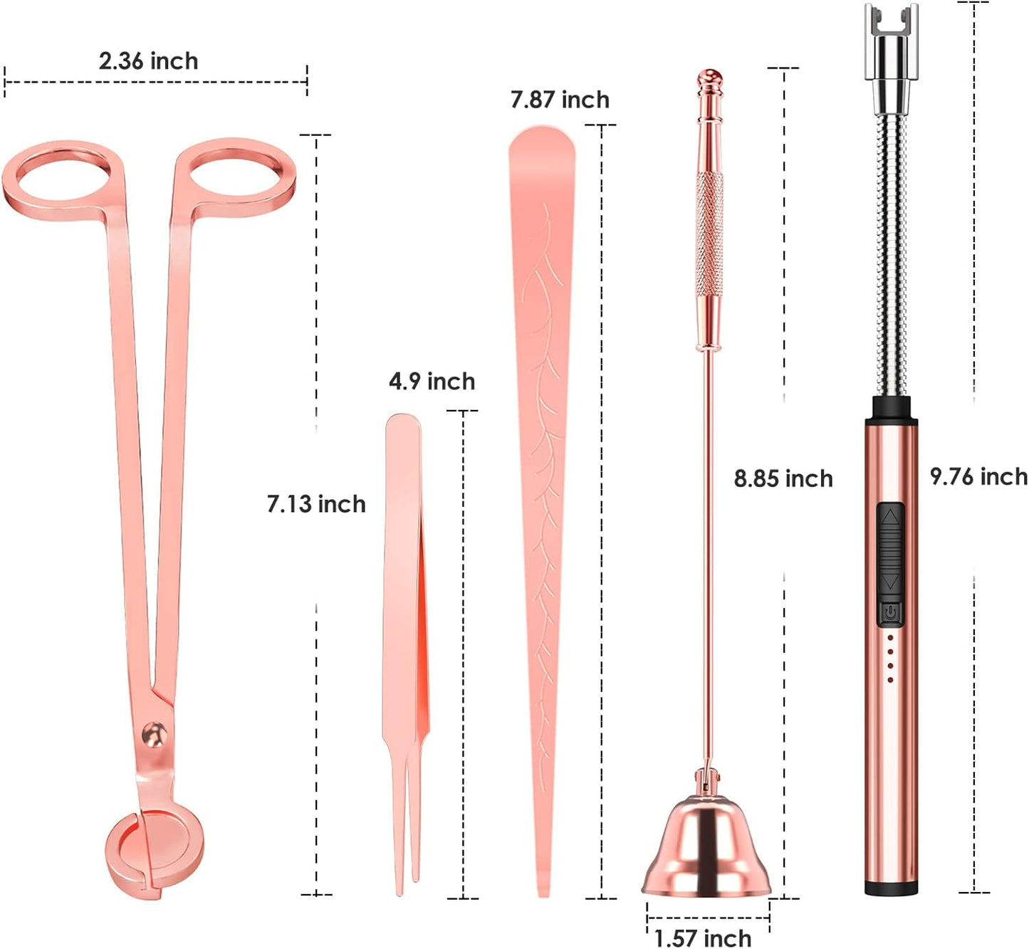 5 in 1 Candle Accessory Set,Candle Wick Trimmer Cutter Set,Candle Wick Dipper,Candle Wick Snuffer,Rechargeable Candle Lighter,Tweezers,Stainless Steel Candle Care Kit Gift for Aromatherapy(Rose Gold)…