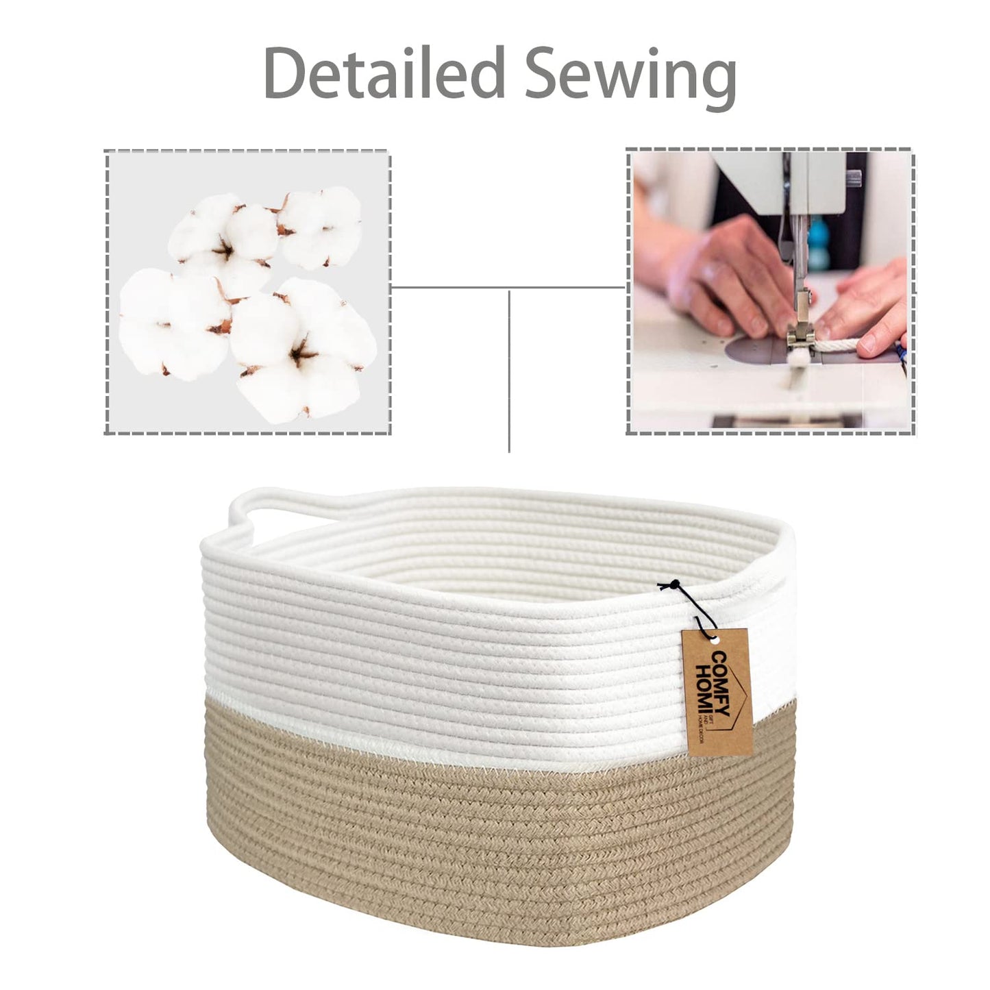 COMFY-HOMI Cotton Rope Woven Basket with Handles for Shelves,Toys,Book, Cloth Storage Baskets Bin for Organizing-13.5"x11"x9.5" Toy Decorative Organizer for Living Room, Bathroom-Light Brown