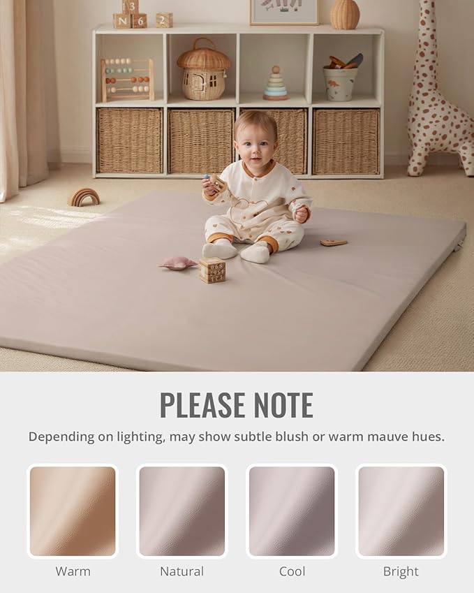 Blissful Diary Vegan Leather Baby Play Mat, 47x47 Thicken Foam Cushioned & Waterproof Playpen Mat for Infants and Toddlers, Stylish and Just Wipe-Clean Playmat for Baby Play on Floor, Brown Gray
