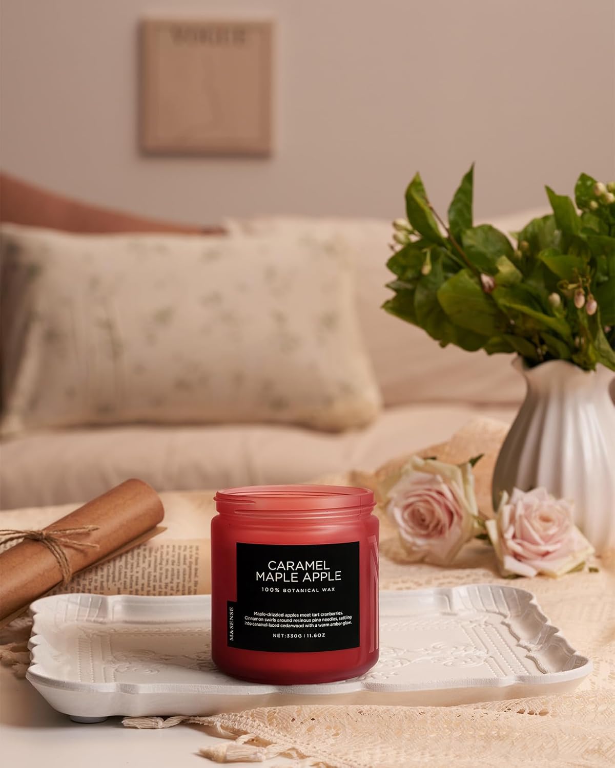 M&SENSE Caramel Apple Pie Candles for Home Scented, Natural Soy Wax 11.6oz Long Lasting 70 Hours Clean Non Toxic Large 2 Wick Candle Gifts for Thanksgiving Housewarming