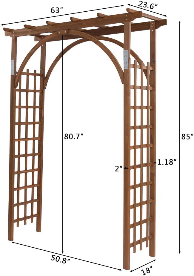 Outvita 7 Ft Wooden Garden Arbor Arch, Fir Wood Arbour Trellis, Pergola Archway for Wedding Ceremony Decoration Pergola Plant Climbing Rose Vines Lawn Courtyard Patio Dark Brown