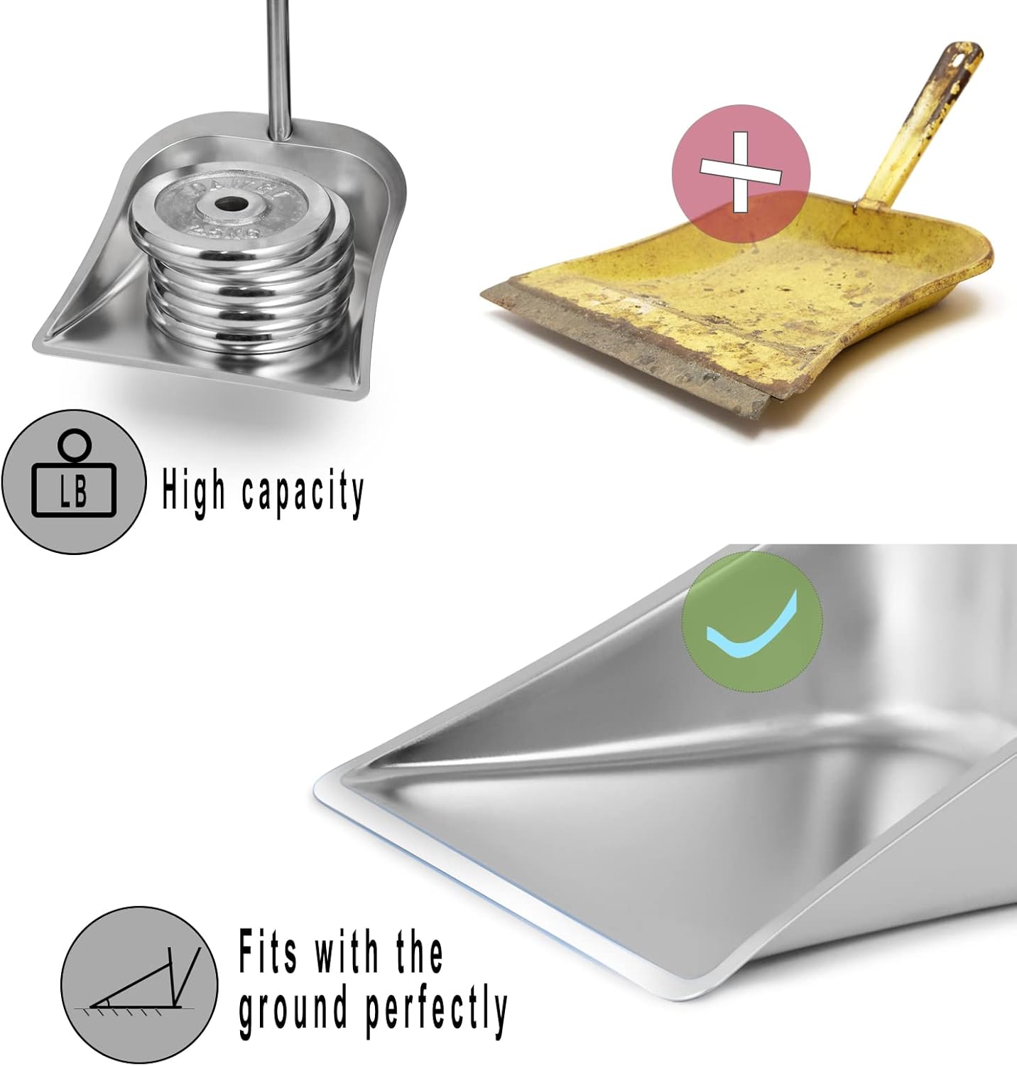 Broom and Dustpan Set for Home, 56" Kitchen Broom with Dustpan Combo Set, Heavy Duty Dustpans with Long Handle, Upright Metal Dust Pan Brooms for Sweeping Indoor Outdoor Home Office Lobby Floor