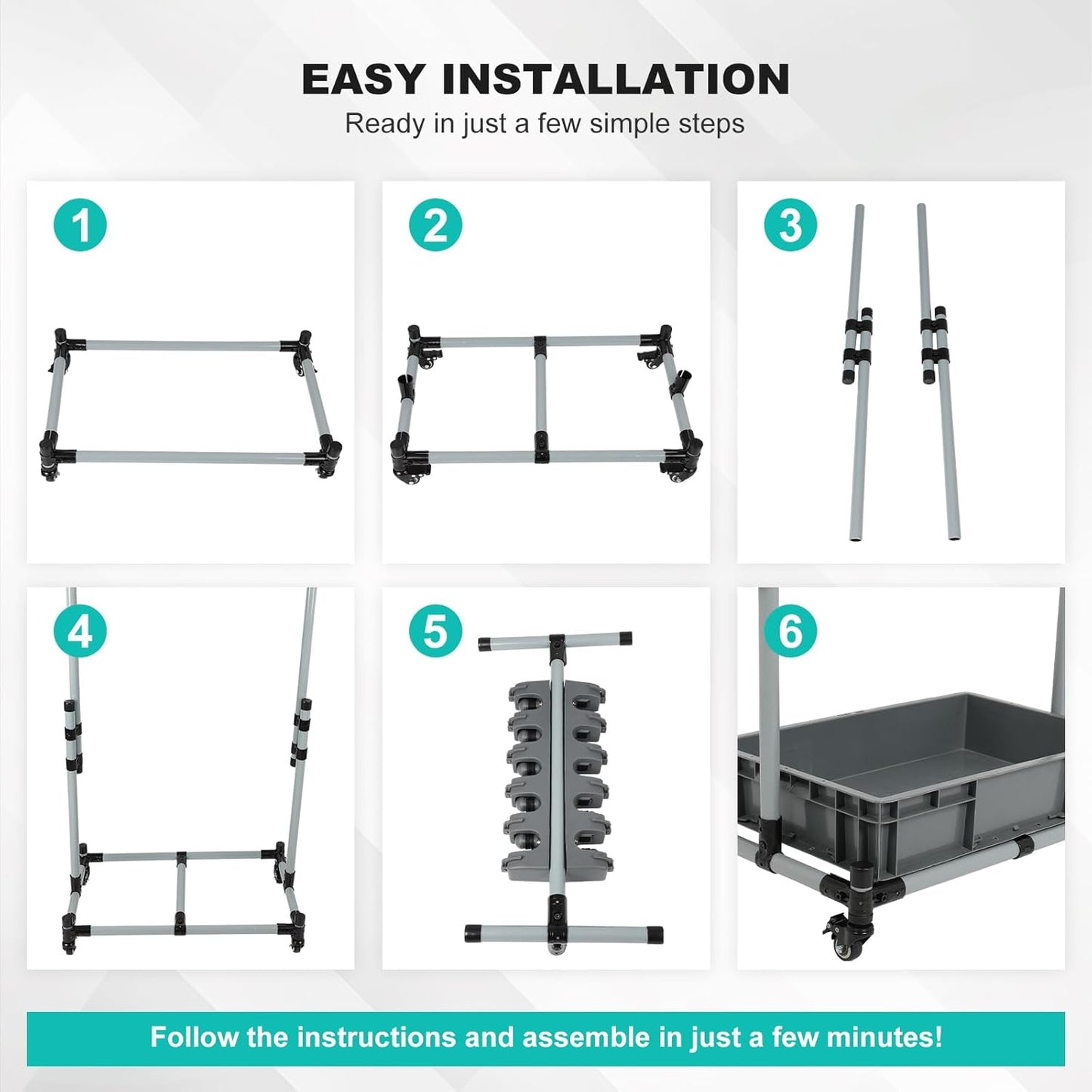 Rolling Cleaning Cart with Mop & Broom Organizer,Movable Floor-Mounted Mop Rack Floor Standing Cleaning Tool Cart with Wheels for Housekeeping, Garage &Garden