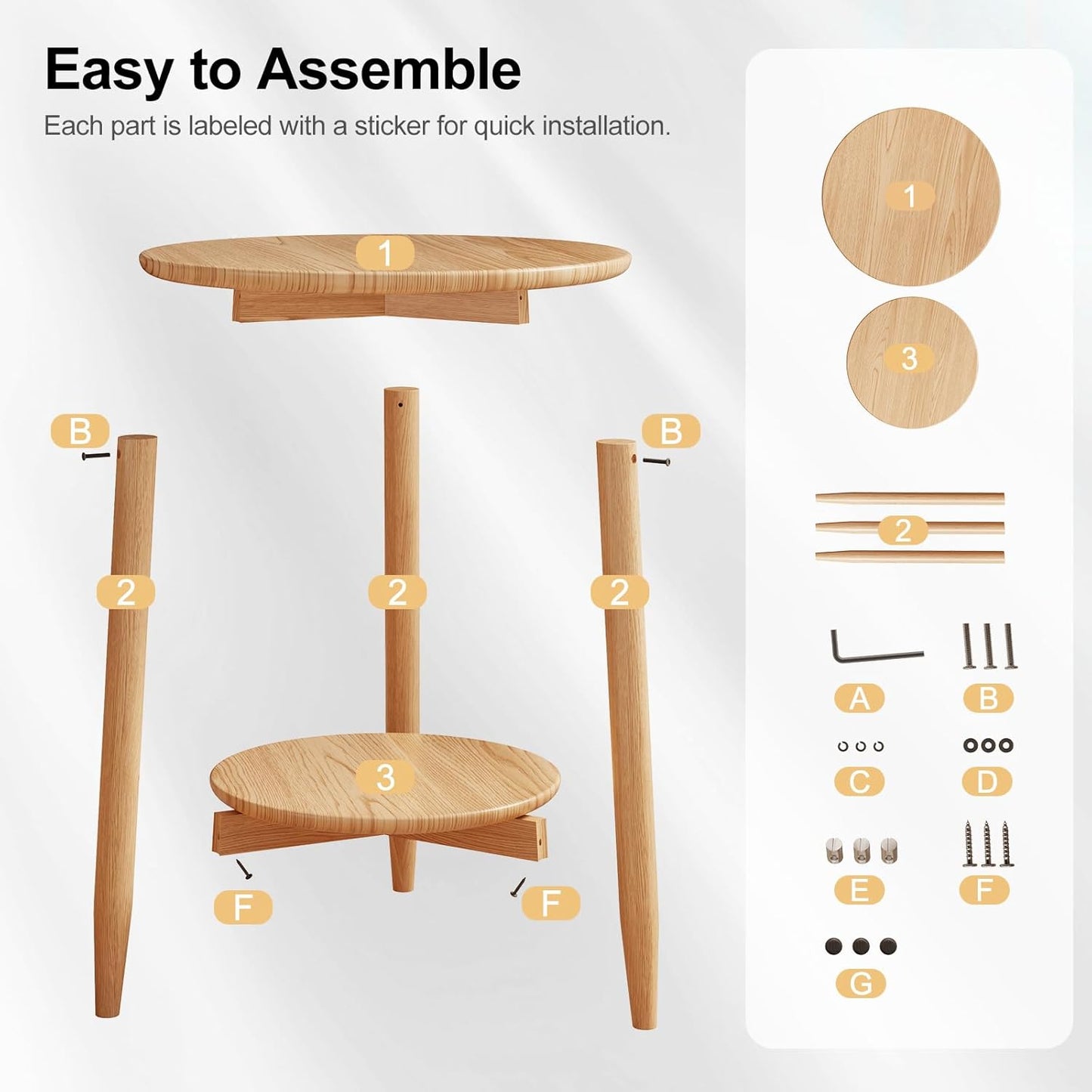 Round End Table,Solid Wood Small Round Table with Lower Shelf,Round Side Table,Nightstand for Small Spaces,Living Room,Bedroom(Natural)