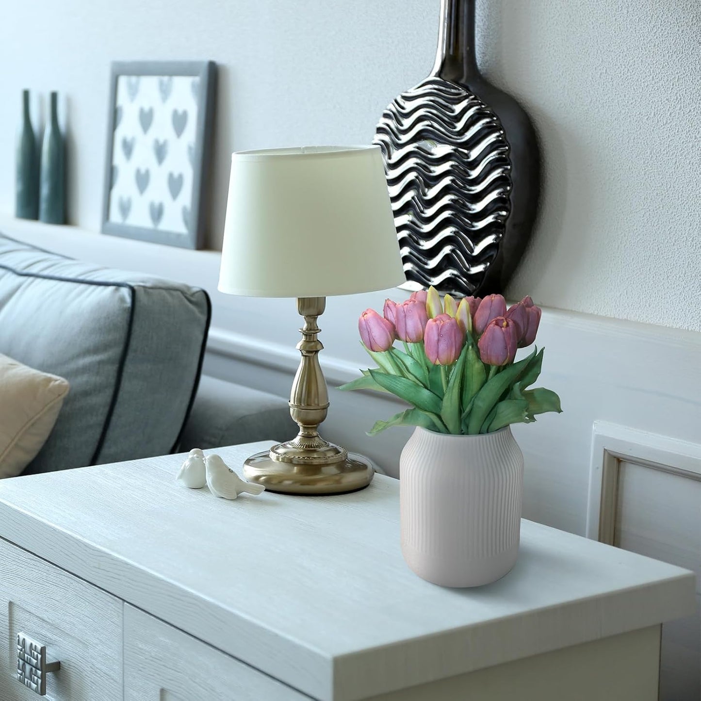 15pcs Artificial Tulips Flowers, Fake Tulips Real Touch, Faux Latex Bouquets, for Party Wedding Home Room Decoration (Purple)