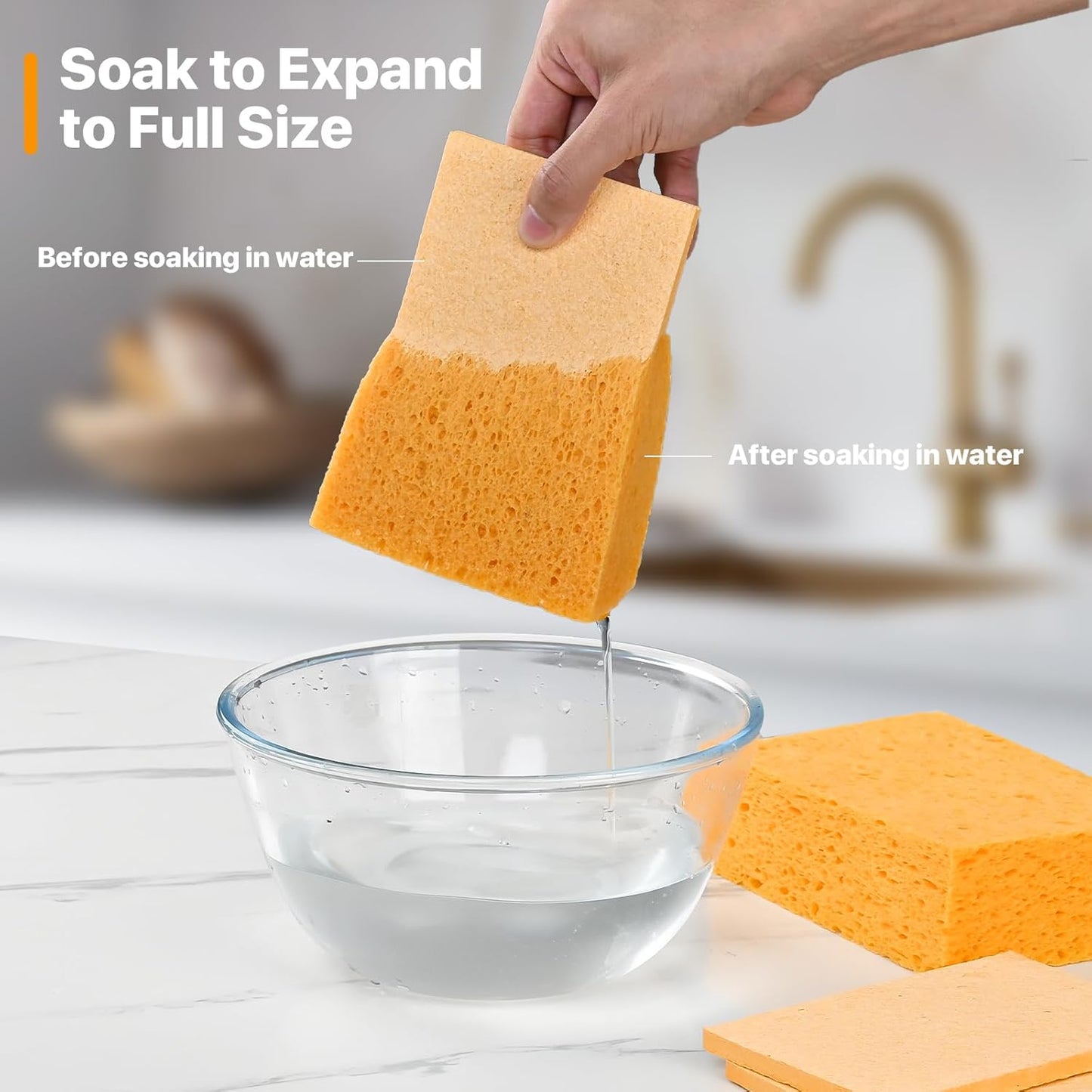 2 PCS Large Natural Cellulose Sponges 6x4x2 Inch - Super Absorbent and Biodegradable, Perfect for Home & Kitchen Cleaning, Boat Bail, Car Washing