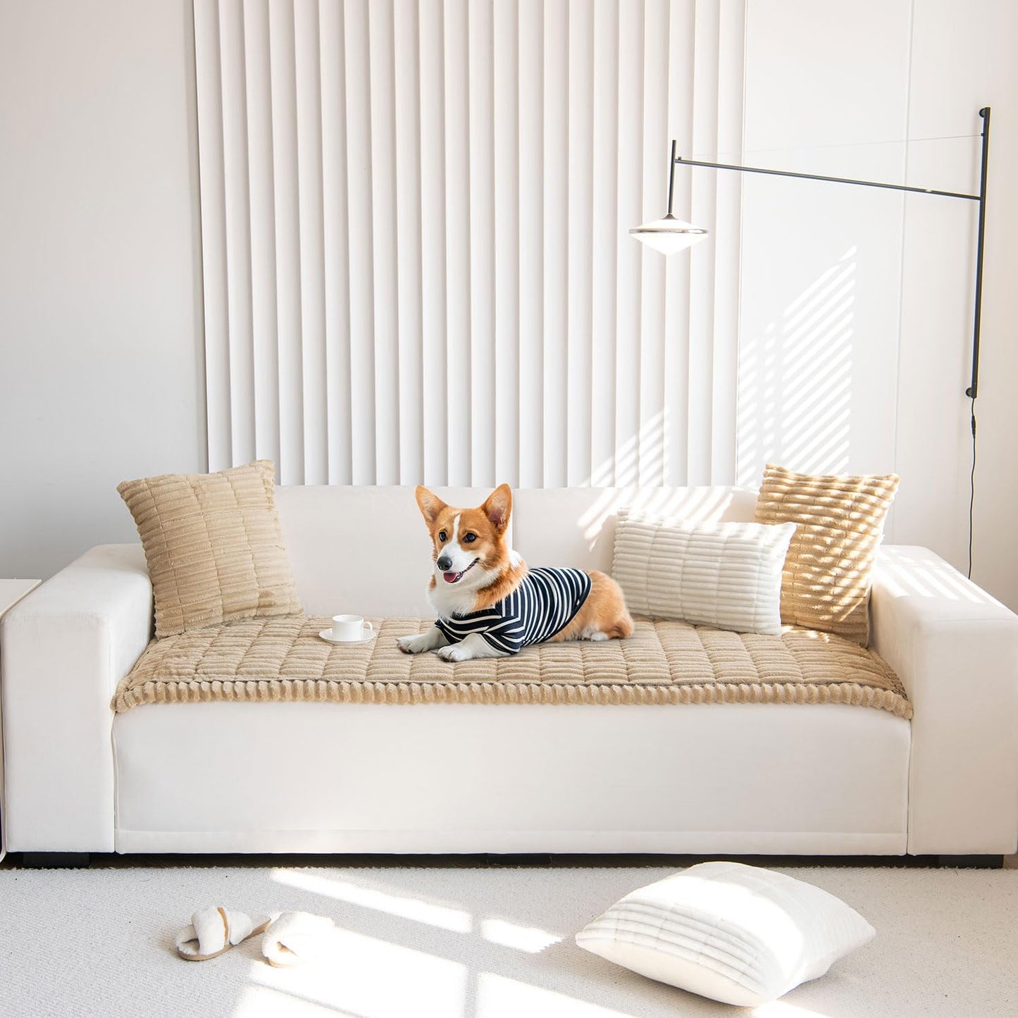 OTOB Sofa Covers for 3 Cushion Couch Washable, Fuzzy Non Slip Pet Friendly Couch Cover Protector Love Seat, All Seasons Soft Plush Furniture Bed Mats Sofa Slipcovers (Coffee, 31.5" x 70.9'')