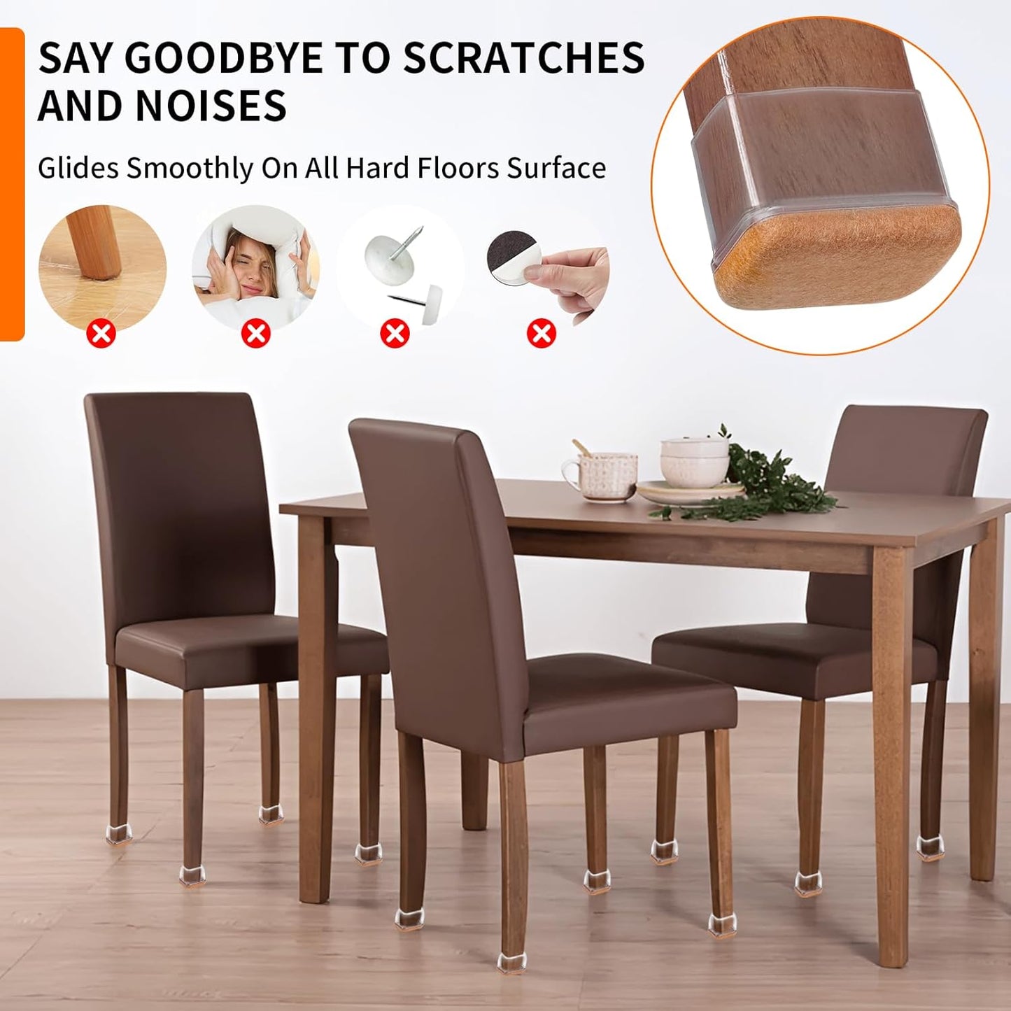 Ezprotekt 16 Pcs Rectangle Clear Silicone Chair Leg Floor Protectors with Felt, Rectangle Chair Leg Caps, Furniture Leg Covers Cups for Chair Table Desk Anti- Scratches (Fit L :1.3-1.7", W: 0.6-0.9")