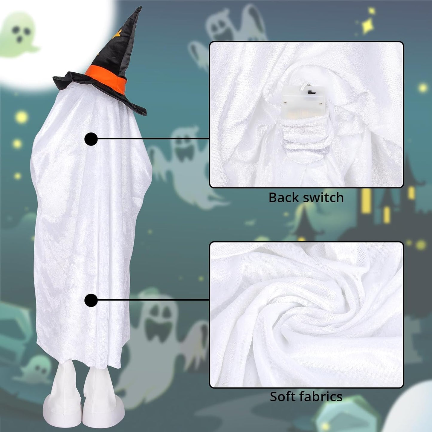 Halloween Decorations Ghost Decor Light-Up Color-Changing Spooky Ghost Porch Decorations Trick or Treater with Candy Pocket, Ghost Halloween Decor for Yard Lawn Home Indoor Outdoor 1PACK 38" H