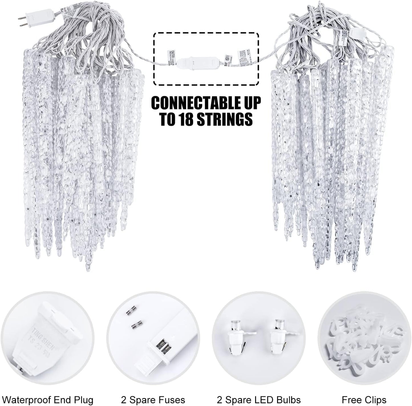 Minetom Icicle Lights Outdoor With Clips, 20ft 100 LED 20 Tubes Twinkling Crystal String Lights, Connectable Waterproof Hanging Christmas Lights Plug in for Eave Outdoor, Blue