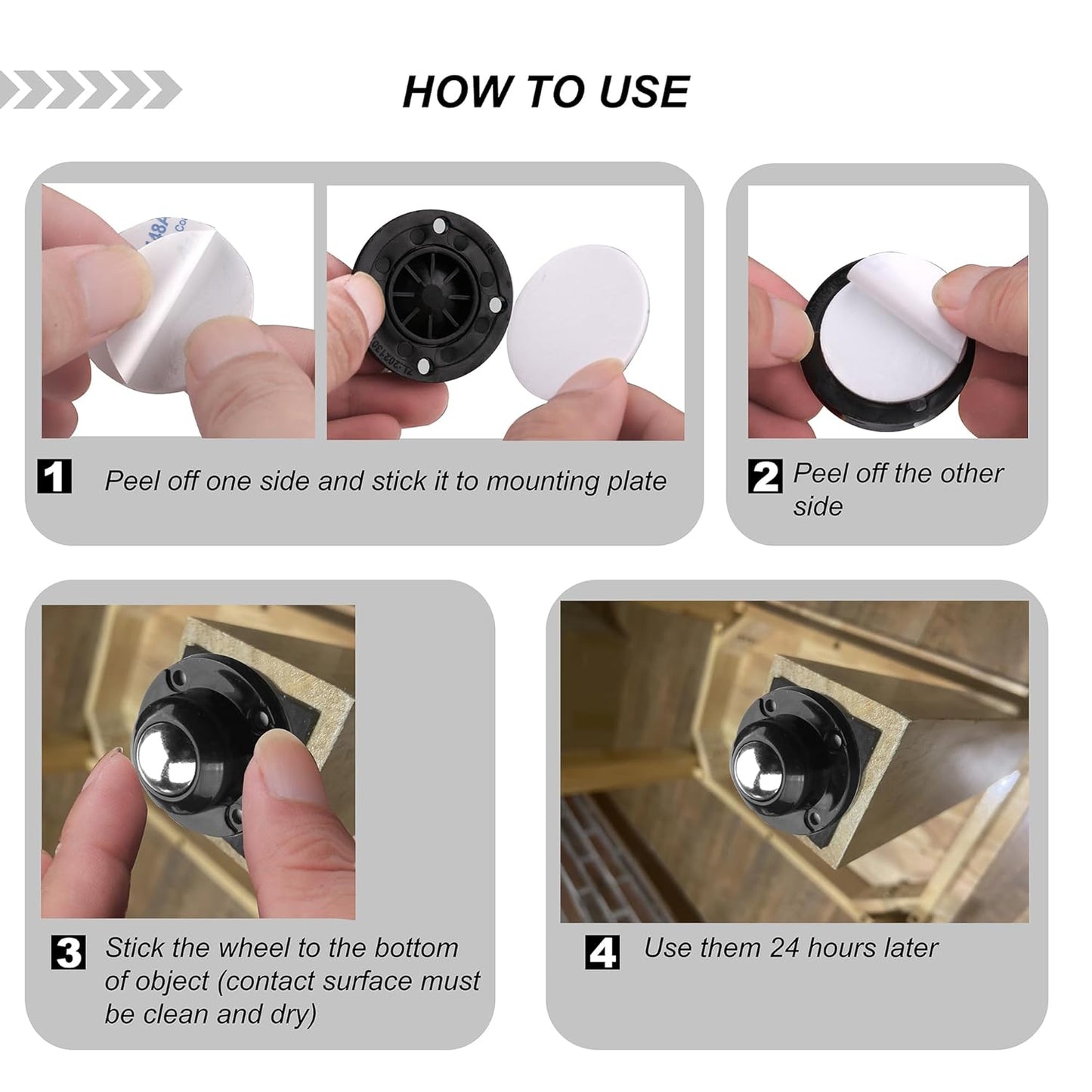 PlusRoc 8 Pack Self Adhesive Caster Wheels 1 Inch for Appliance Sliders Rollers, Load Capacity 28LBS Per Wheel, Low Profile Swivel Wheels for Furniture Storage Bins, Black