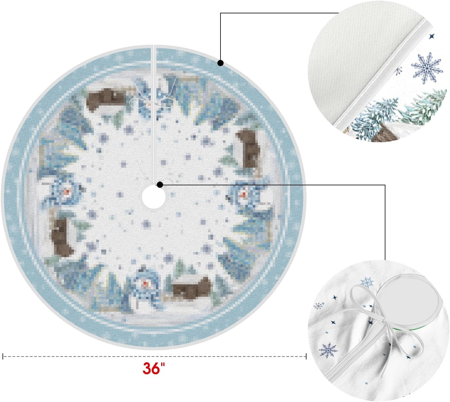 AVOIN colorlife Snowflake Snowman Cardinal Christmas Tree Skirt 36 Inch, Winter Holiday Tree Mat Decoration