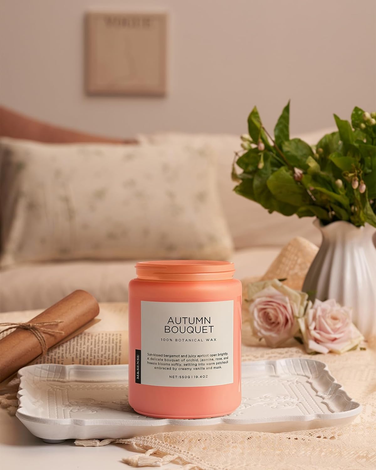 M&SENSE Fall Candle Autumn Wreath Scented, Large 19.4oz Natural Soy Wax 110 Hours Burn Time Clean Non Toxic Candle Classic 2 Wicks Gifts