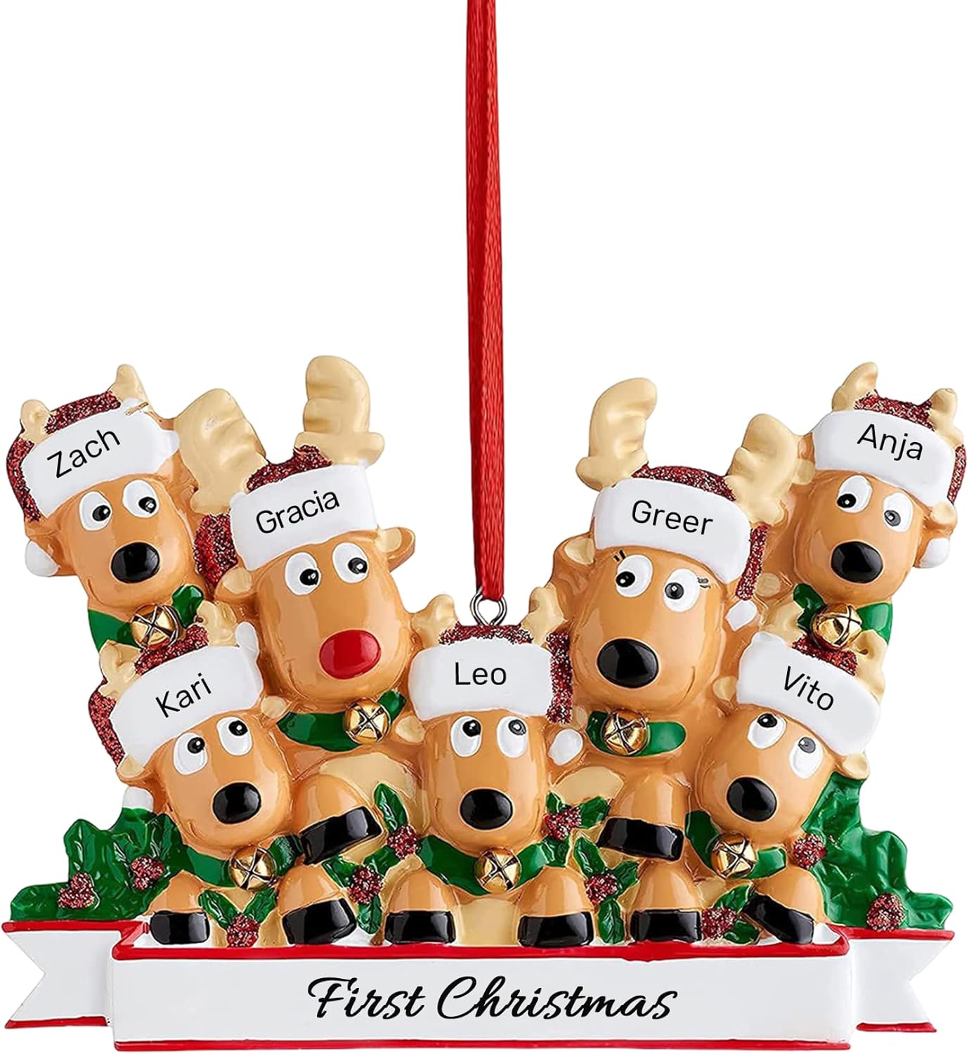 Personalized Christmas Ornaments 2025, Custom Reindeer Family Ornaments for Trees with Names, Handcrafted Christmas Deer Decorations for 2-8 Members, Meaningful Xmas Family of 7