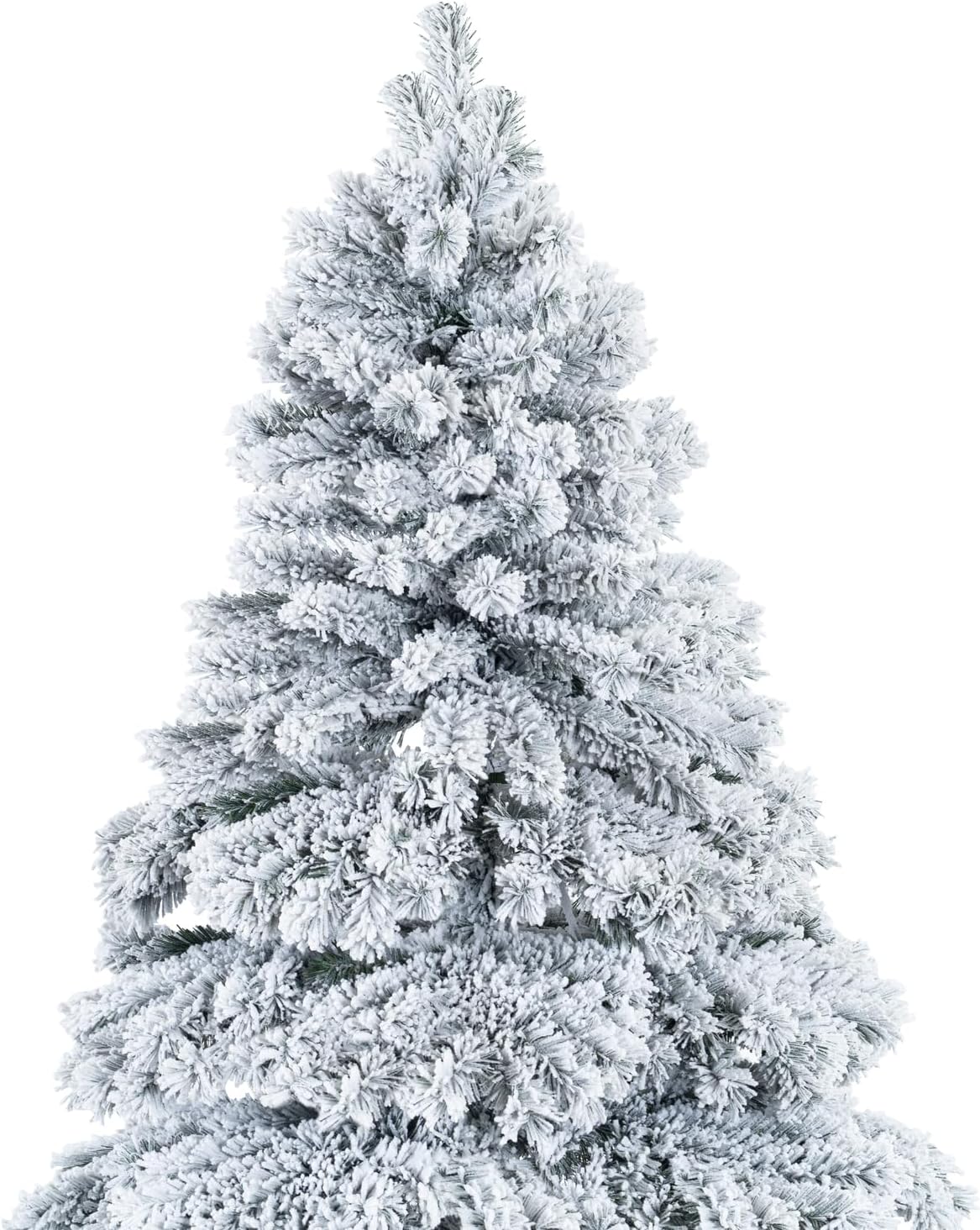 Naomi Home 6.5ft Snow Flocked Christmas Tree with Lights, Realistic Frosted Prelit with 892 Branch Tips, 450 Warm Lights and Metal Stand, Aritificial Tree