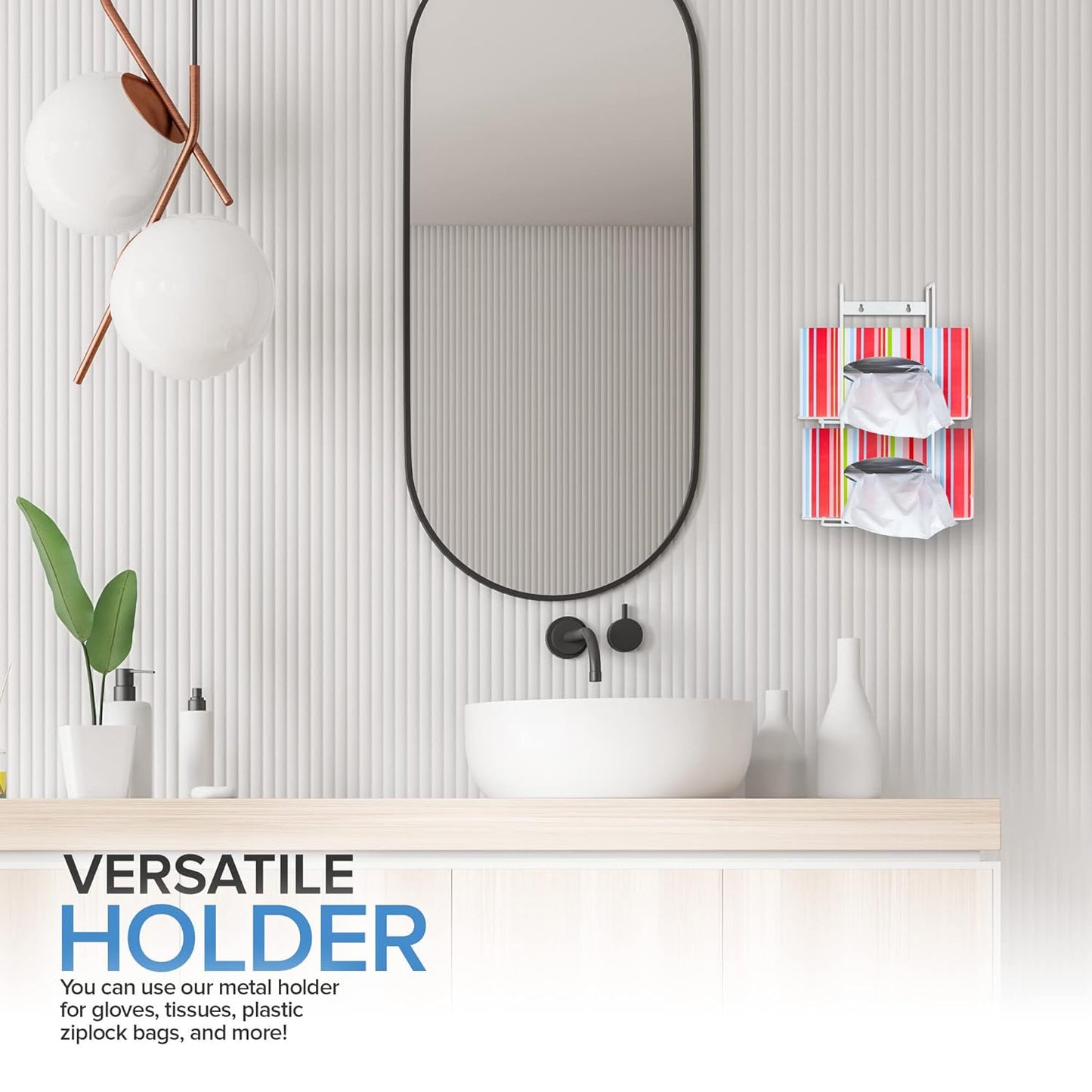 Stock Your Home (White Metal Double Gloves Dispenser, Tissue Box Shelf, Glove Box Holder Wall Mount, For Kitchen, Cleaning Closet, Lab, Exam, Office