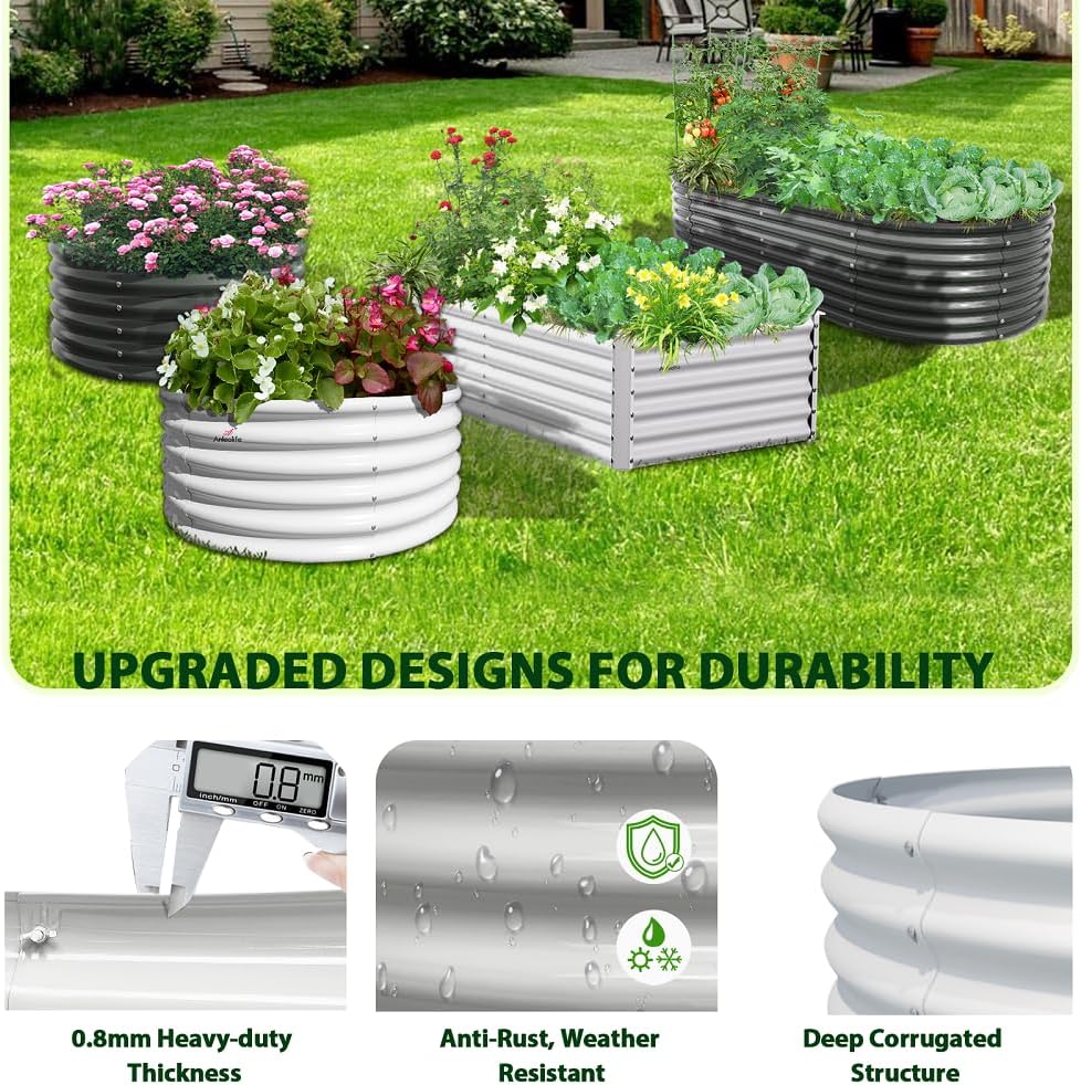 A ANLEOLIFE 6X3X2 ft Galvanized Raised Garden Beds Outdoor-2 Pack, Oval Large Metal Deep Root Planter Box for Planting Vegetables Flowers Herb, Anti-Rust & Easy-Setup, Antique White