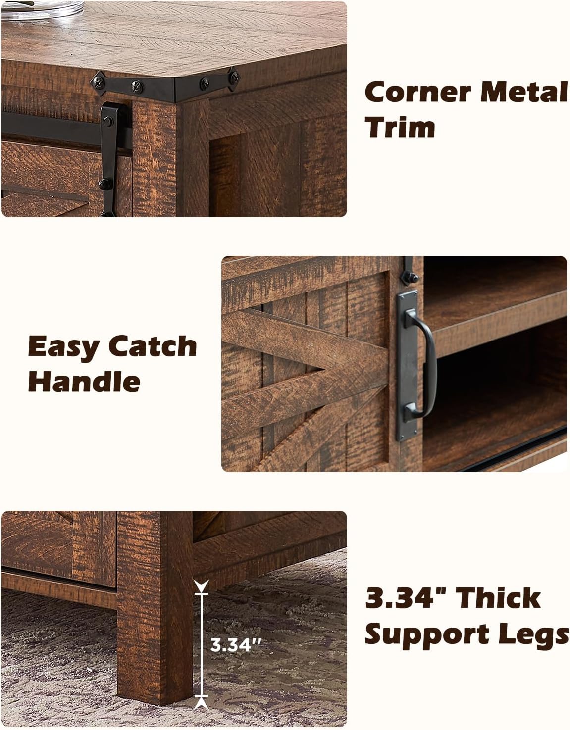 OKD 48" Farmhouse Lift Top Coffee Table with Sliding Barn Door,Rustic Center Table with Hidden Storage Compartment,Lifting Tabletop and Adjustable Shelf for Living Room,Office,Reclaimed Barnwood