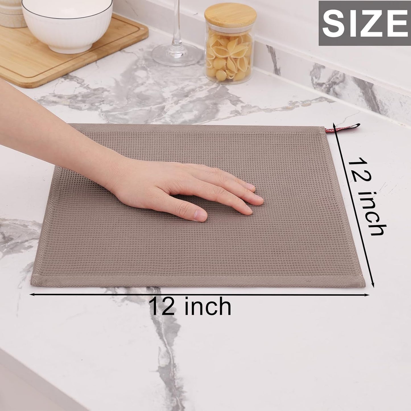 Homaxy 100% Cotton Waffle Weave Dish Cloths - 12 Pack Soft and Absorbent Dish Towels - 12 x 12 Inches Quick Dry Dish Rags - Brown