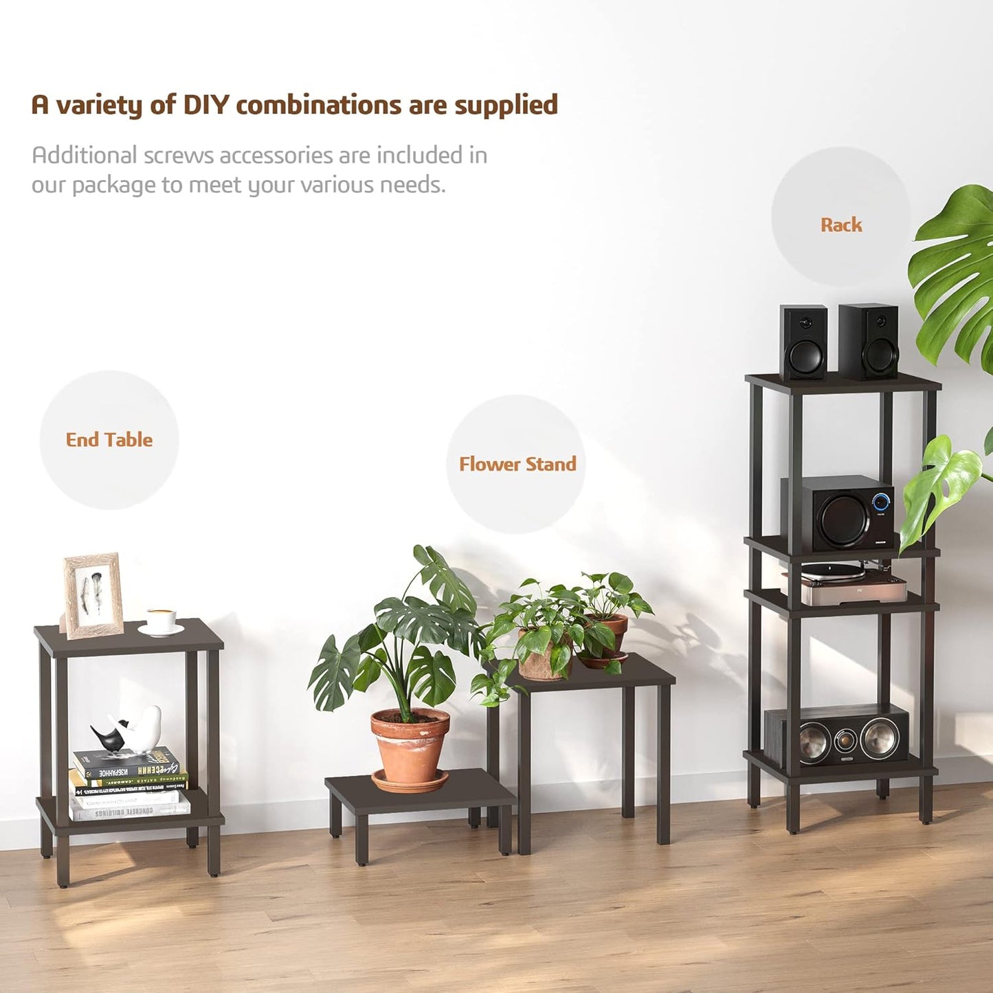 TUTOTAK End Table with Charging Station, Set of 2, Side Table with USB Ports and Outlets, Nightstand, 2-Tier Storage Shelf, Sofa Table for Small Space, Living Room, Bed Room TB01BK041