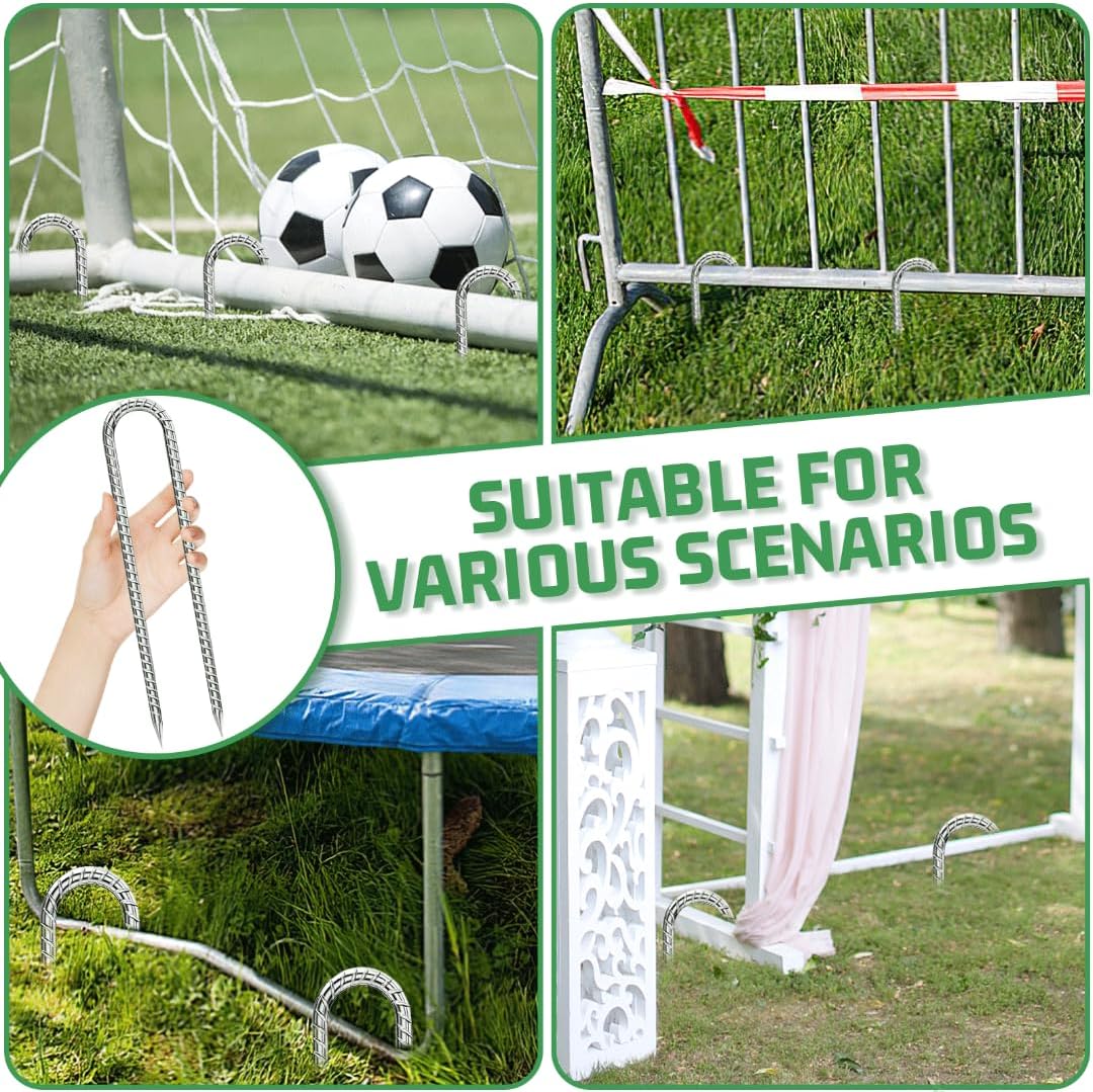 Rebar-Stakes-12-Inch, Ground Stakes Heavy Duty U-Hook Galvanized Anti-Rust Ground Anchors for Camping Tent Trampoline Accessories Dog Fence Chicken Coop Deer Fence 4pcs