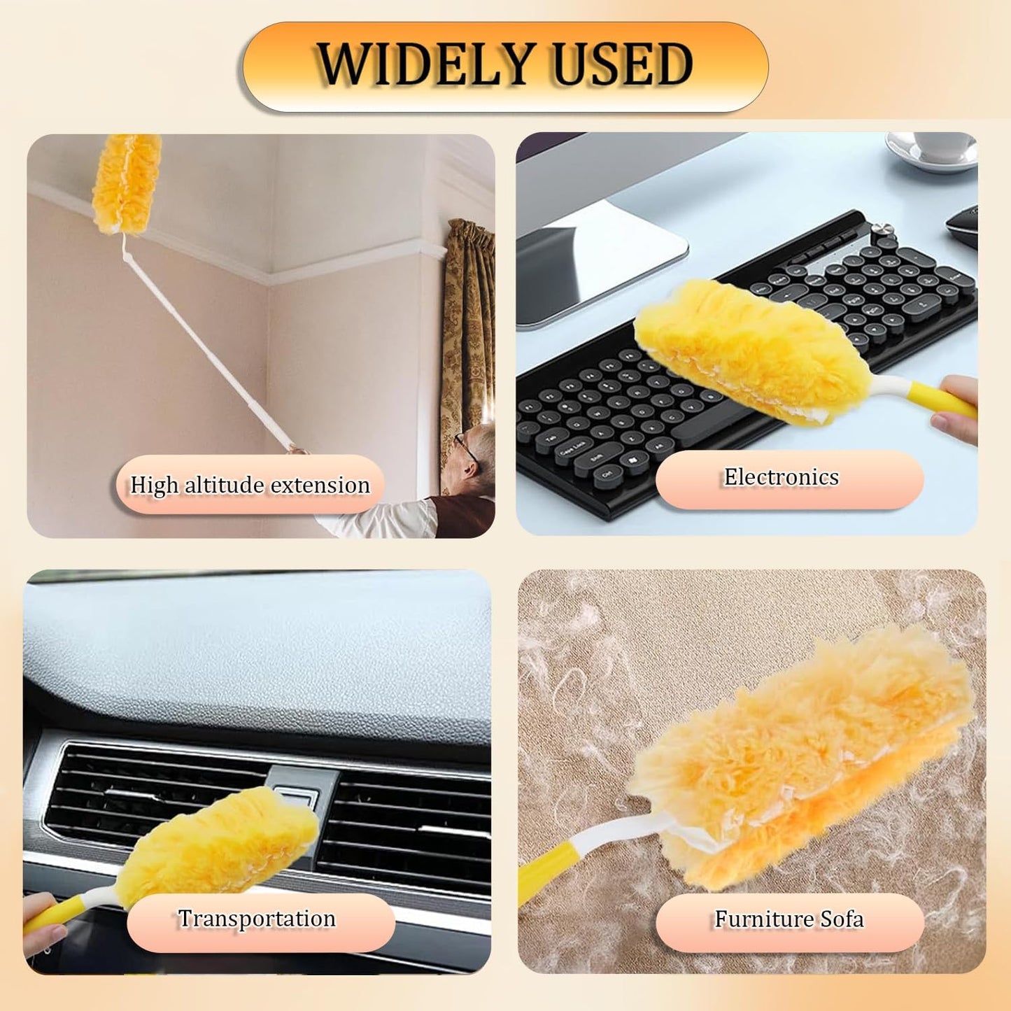 Duster Refills Compatible with Swiffer Duster, 360 Heavy Duty Multi Surface Duster Replacement with 1 Short Handle and 3FT Extenda Handle for Cleaning Furniture, Blind, Ceiling Fans(yellow-360-40pack)