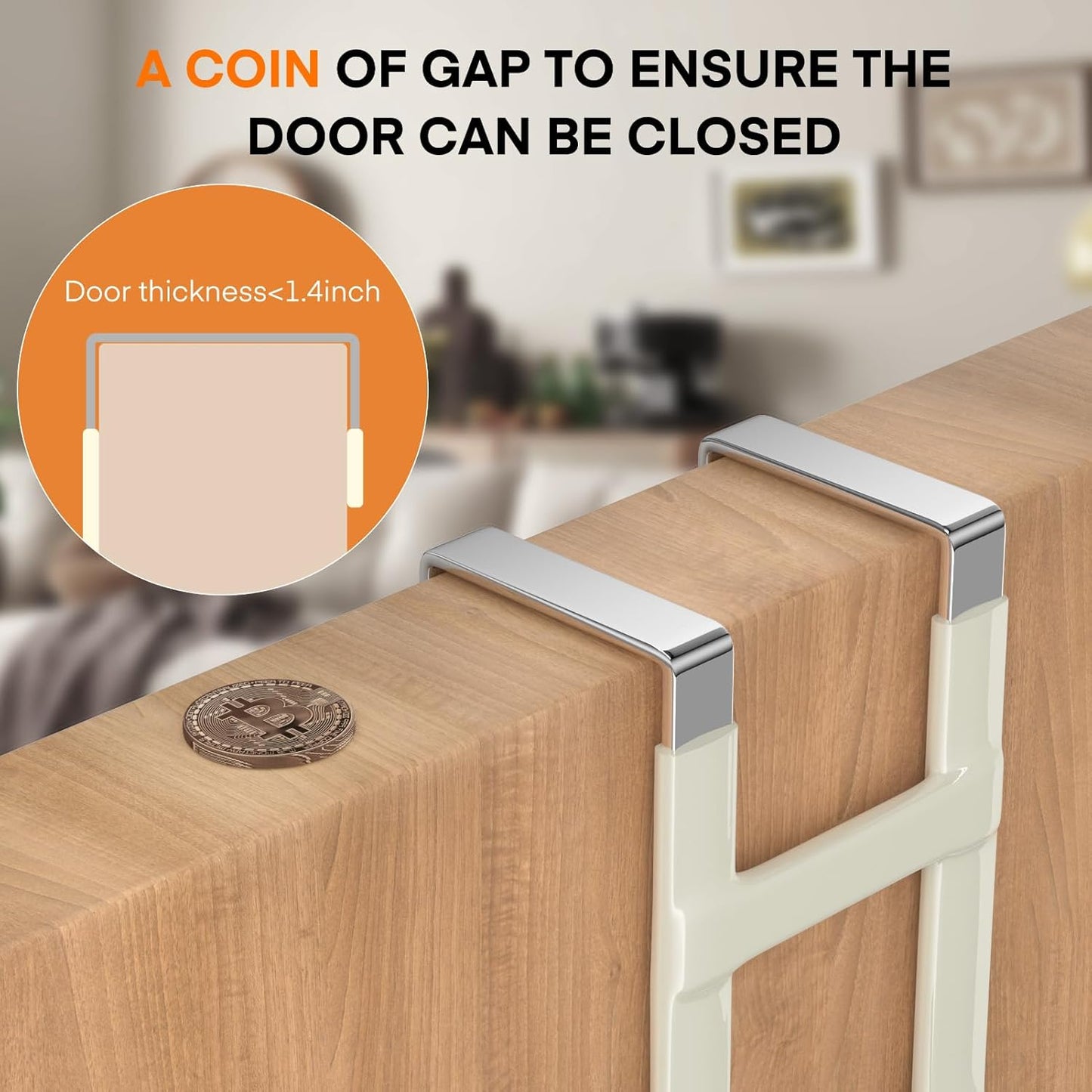 FYY Over The Door Hooks - 2 Pack Heavy Duty Dual-Hook Organizer Hanger with Non-Slip Rubber for Towels, Clothes, Hats & Bags Use in Bathroom, Bedroom, Kitchen - Fits Interior Doors Up to 1 3/8" Beige